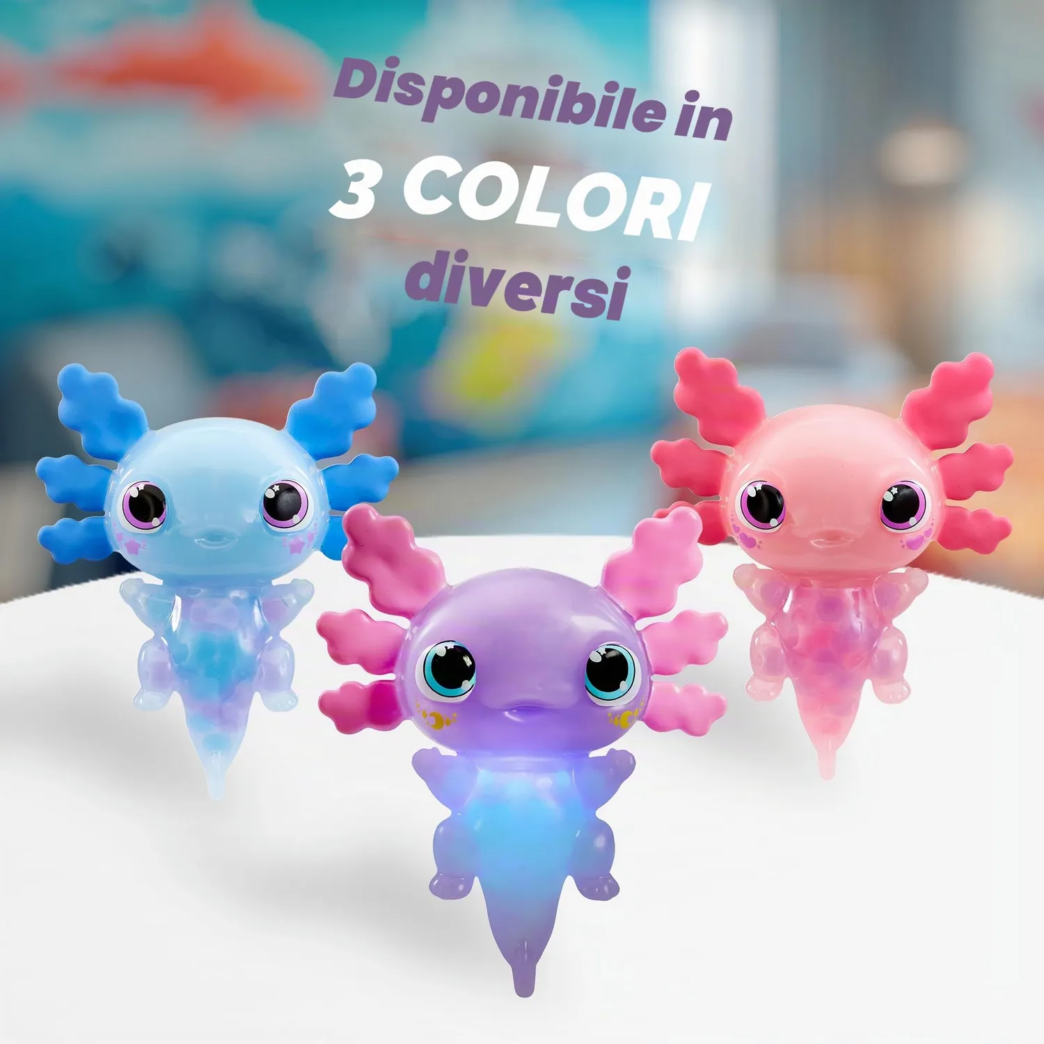 Animagic Let’s Glo Axolotl rosa peluche sensoriale che brilla
