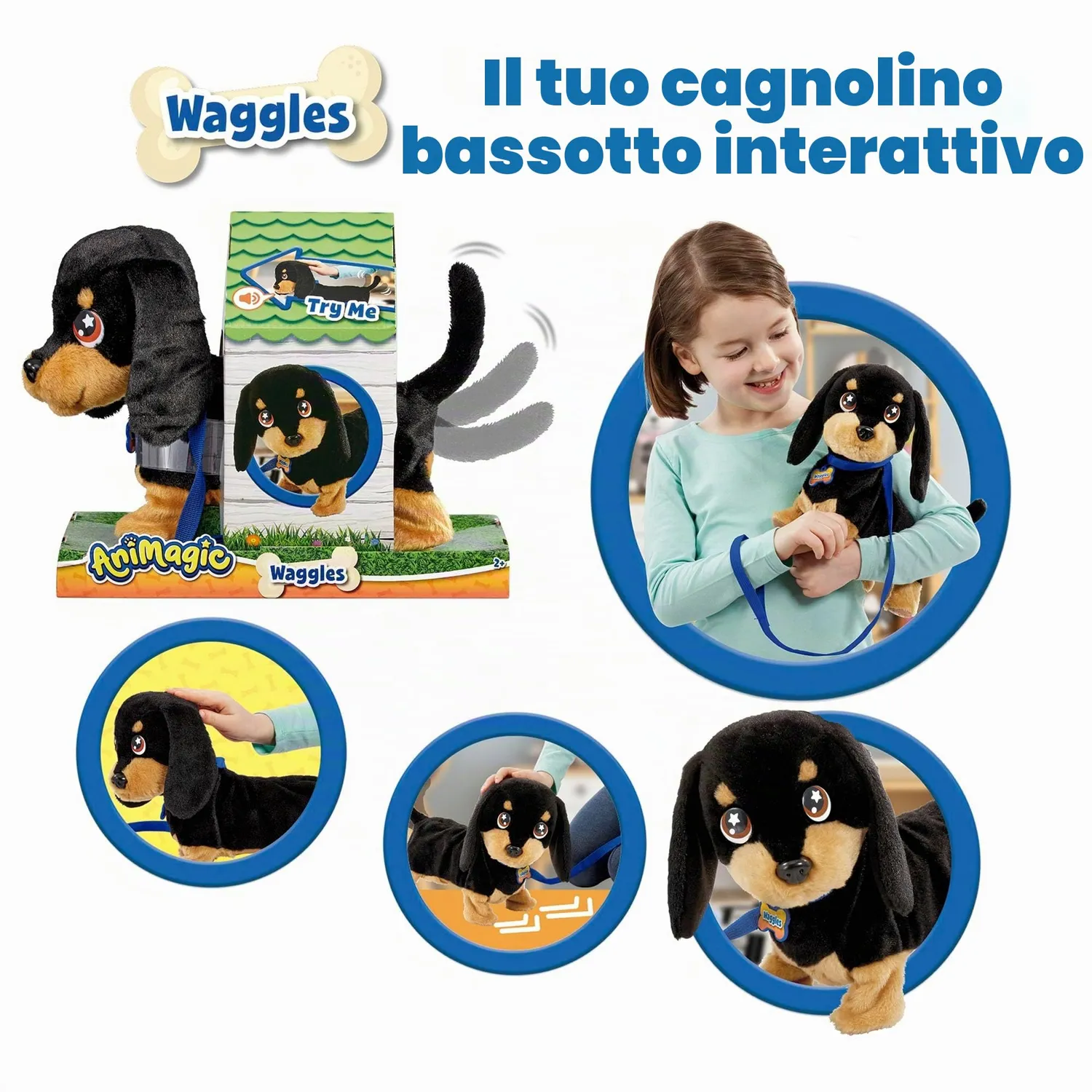 Animagic Waggles cane peluche interattivo che cammina guinzaglio