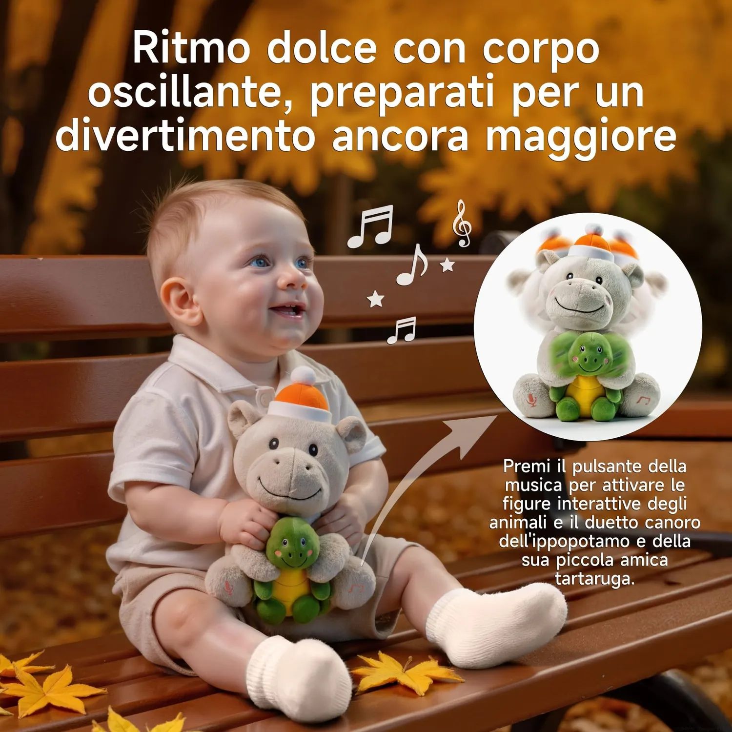 eJog Pup Ippopotamo e Tartaruga peluche interattivo musicale