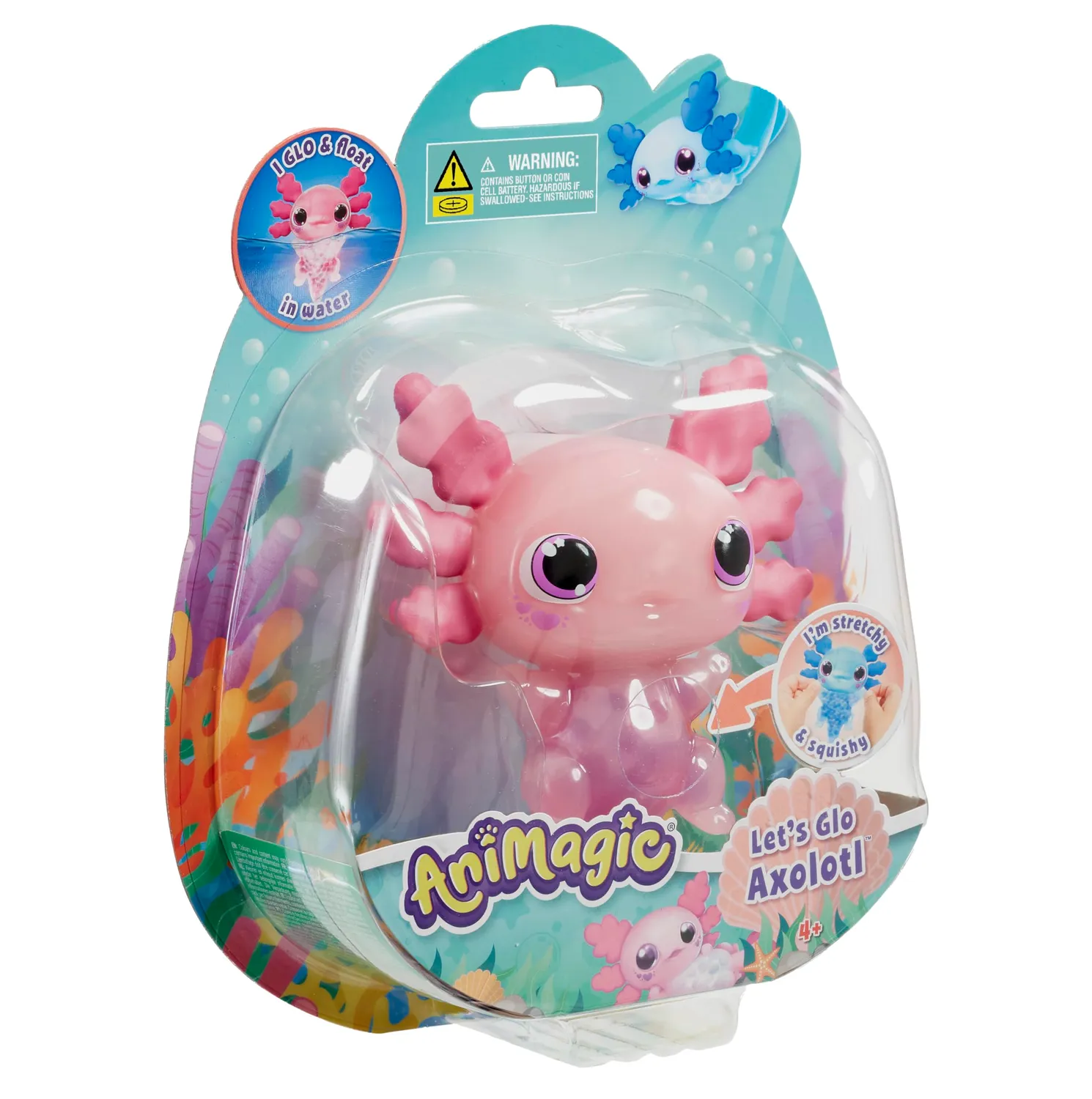 Animagic Let's Glo Axolotl rosa animale luminoso sensoriale acqua