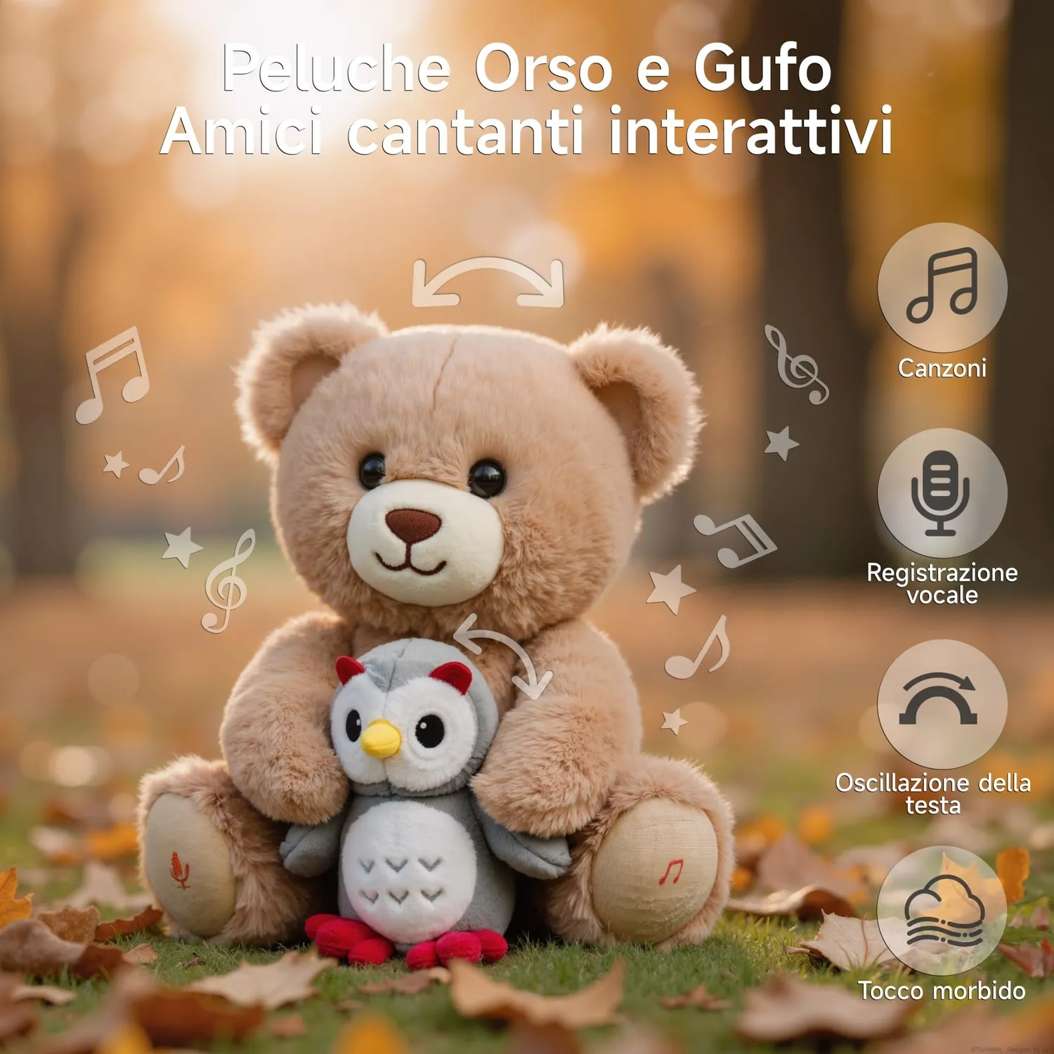 eJog Pup orso peluche musicale con gufo registra e ripeti