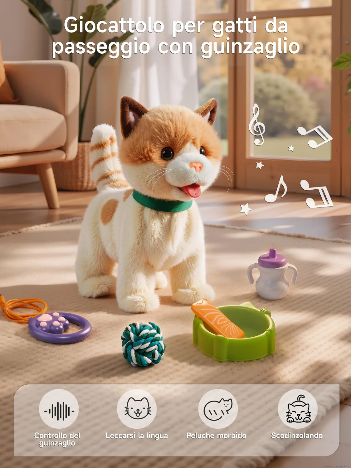 OR OR TU gatto peluche interattivo che cammina con telecomando