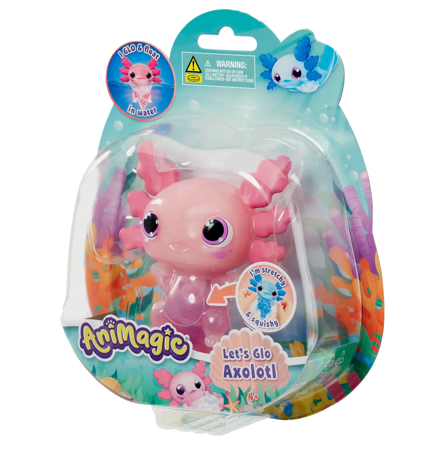 Animagic Let's Glo Axolotl rosa animale luminoso sensoriale acqua