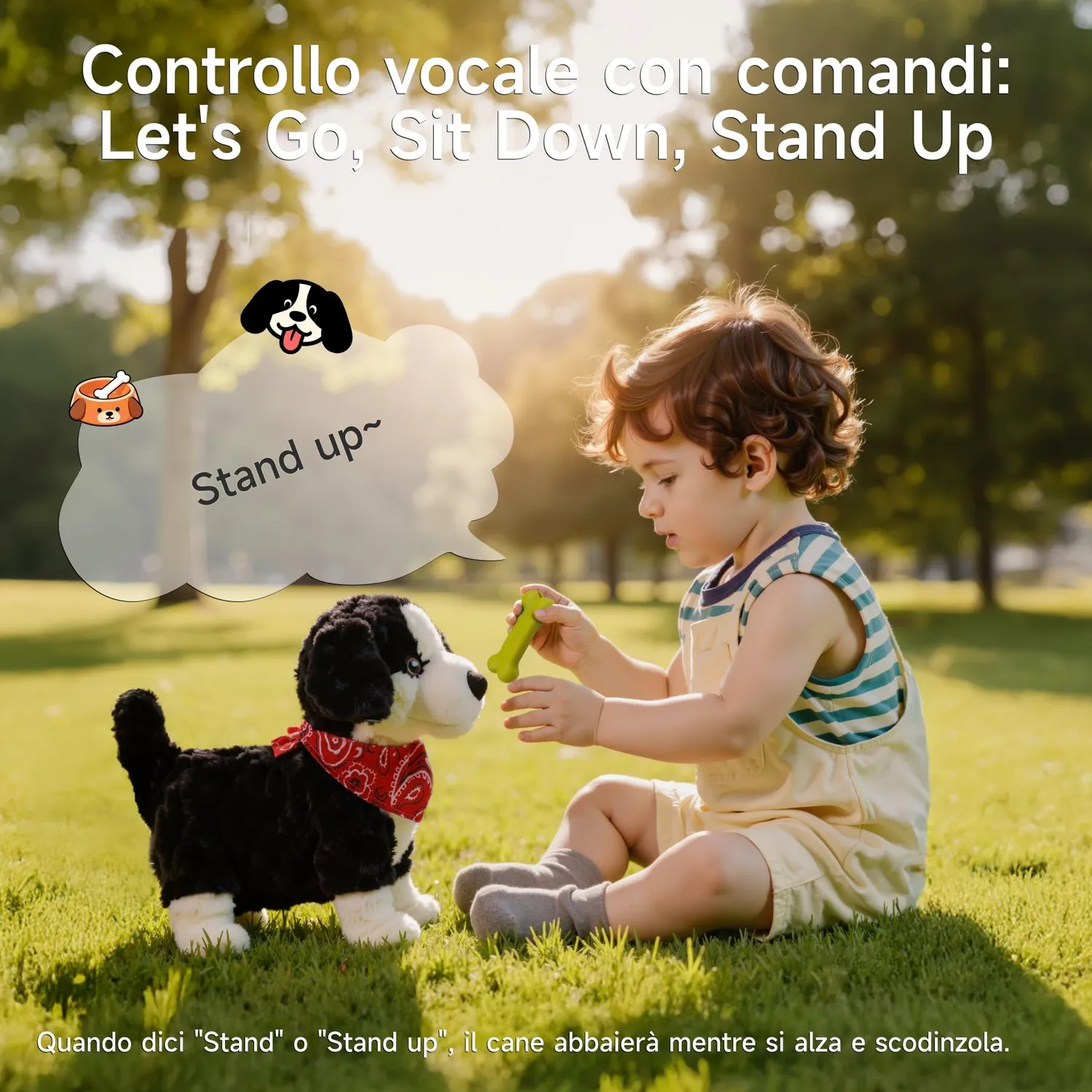 eJog Pup cagnolino peluche interattivo bianco e nero vocale
