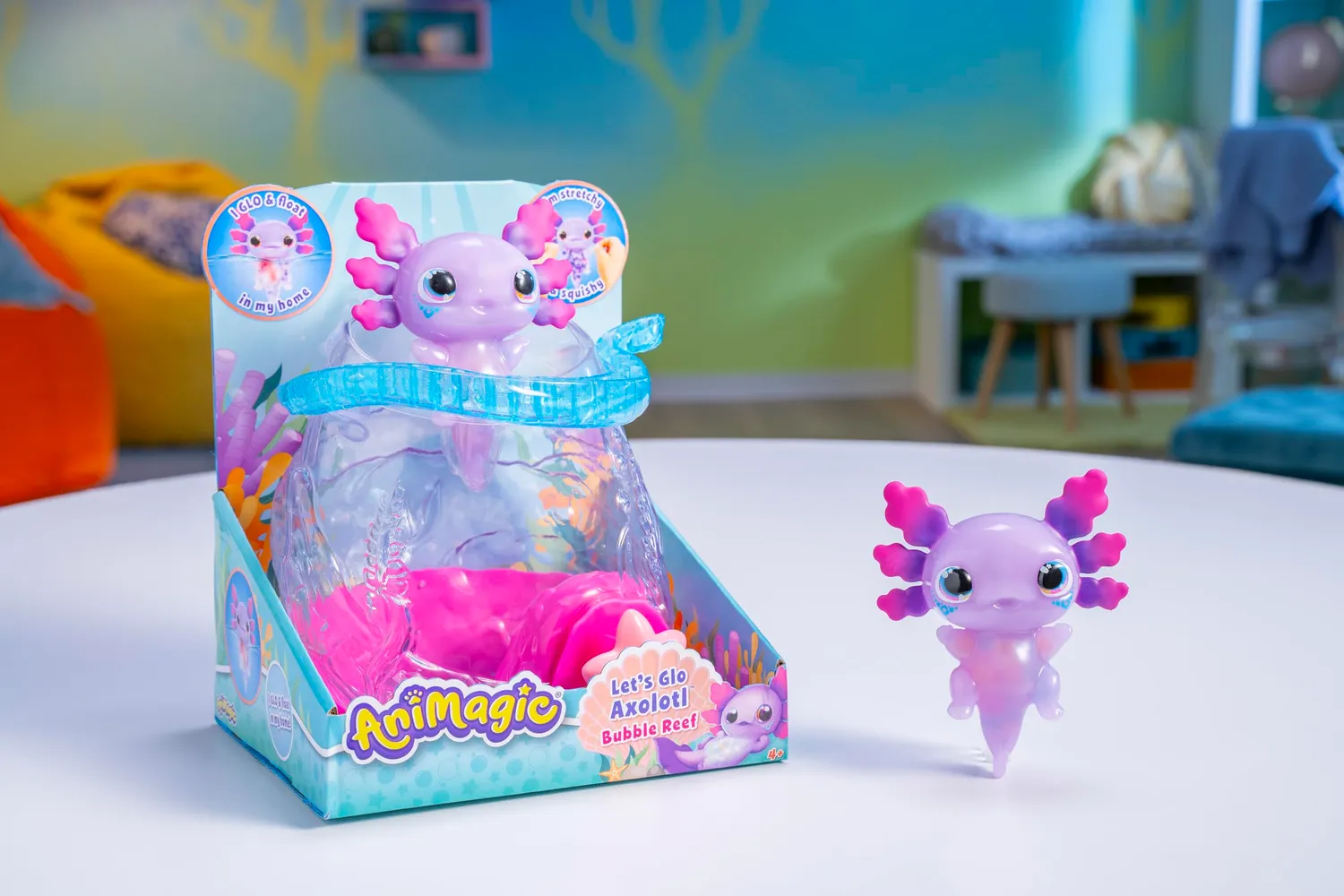 Animagic Let's Glo Bubble Reef acquario per axolotl con bolle