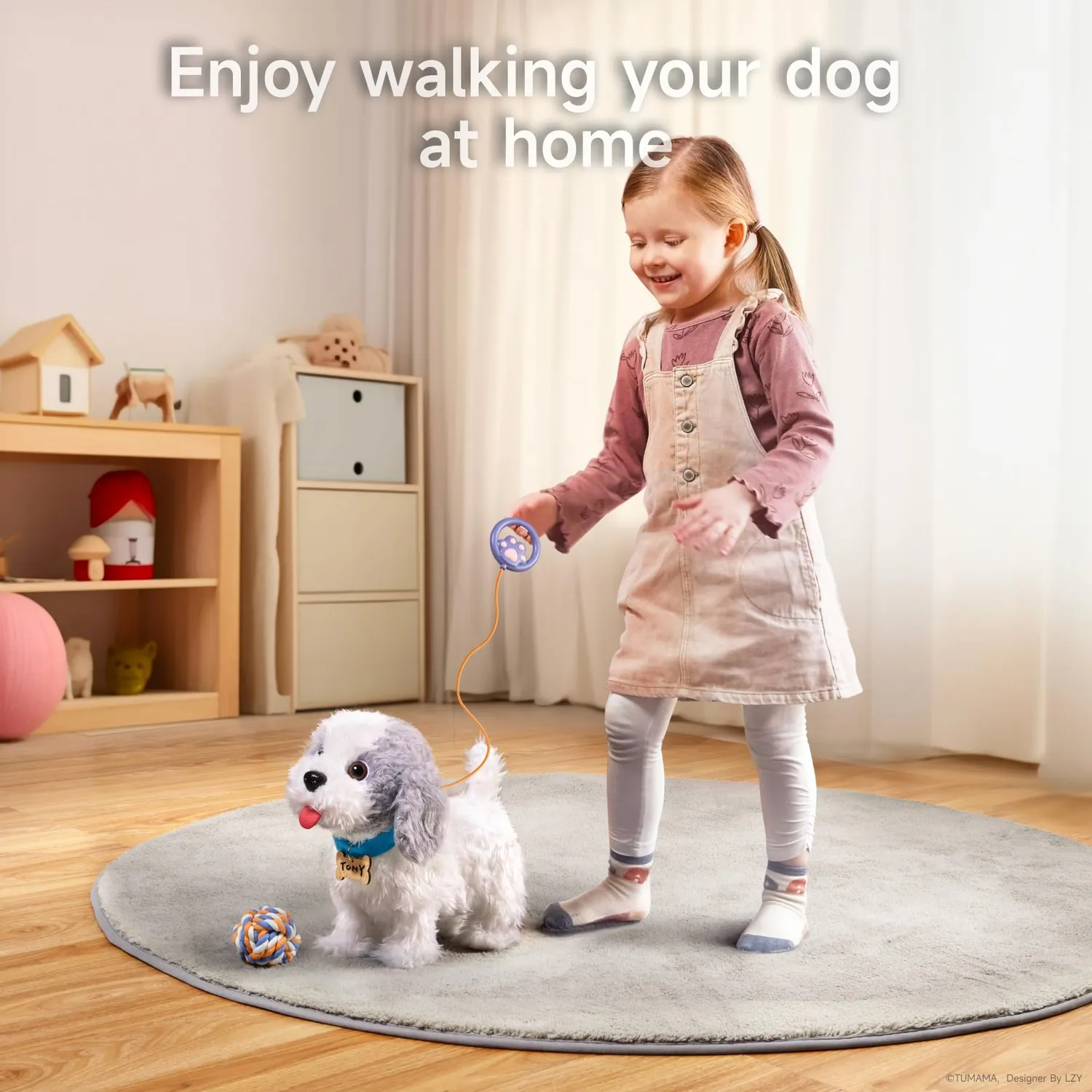 OR OR TU Cagnolino peluche elettronico che lecca e canta con guinzaglio