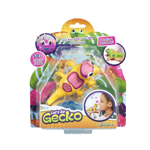 Animagic Let's Go Gecko giocattolo interattivo giallo 50 suoni