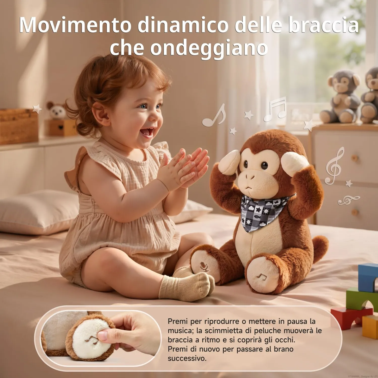 eJog Pup Scimmia peluche interattivo musicale con voce