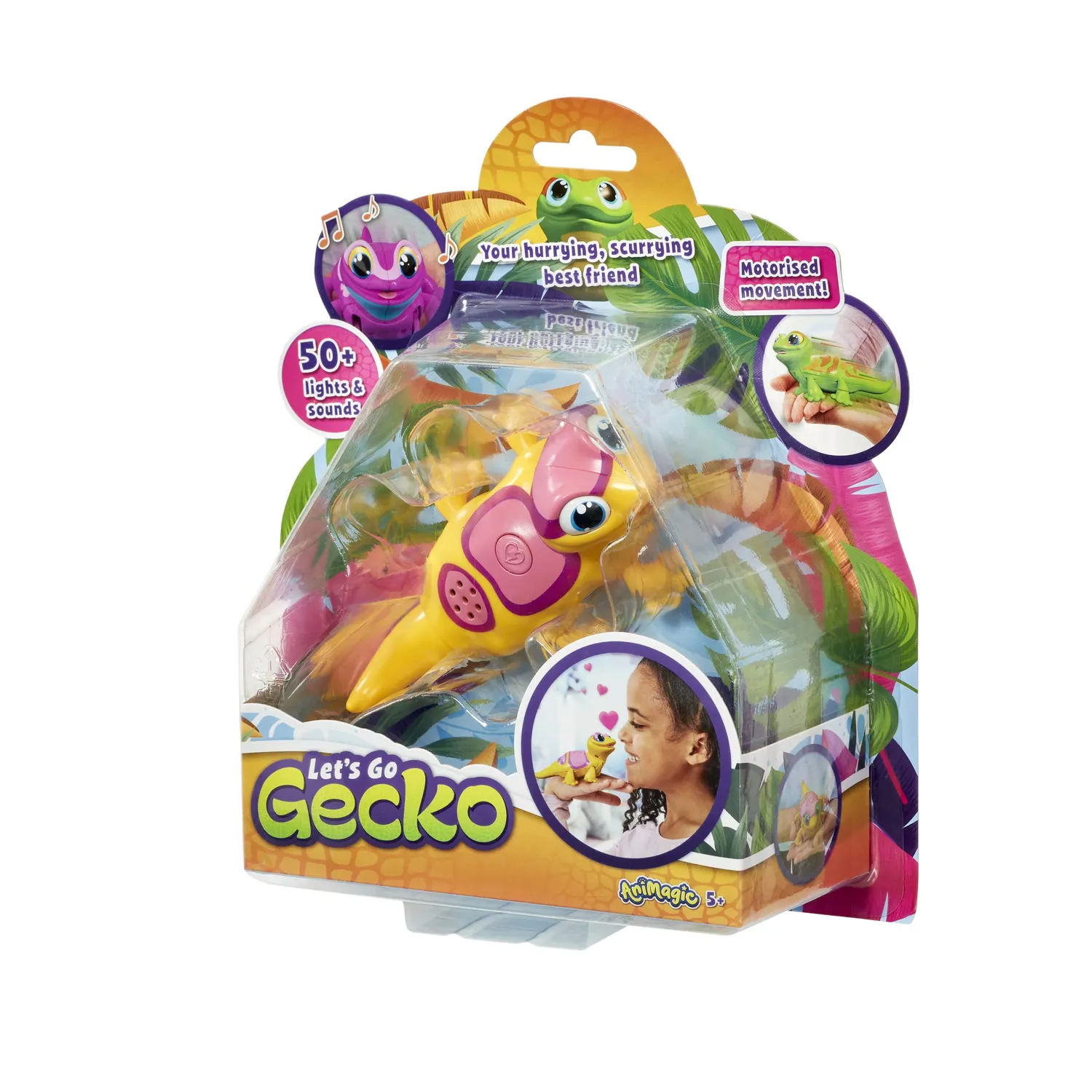 Animagic Let's Go Gecko giocattolo interattivo giallo 50 suoni