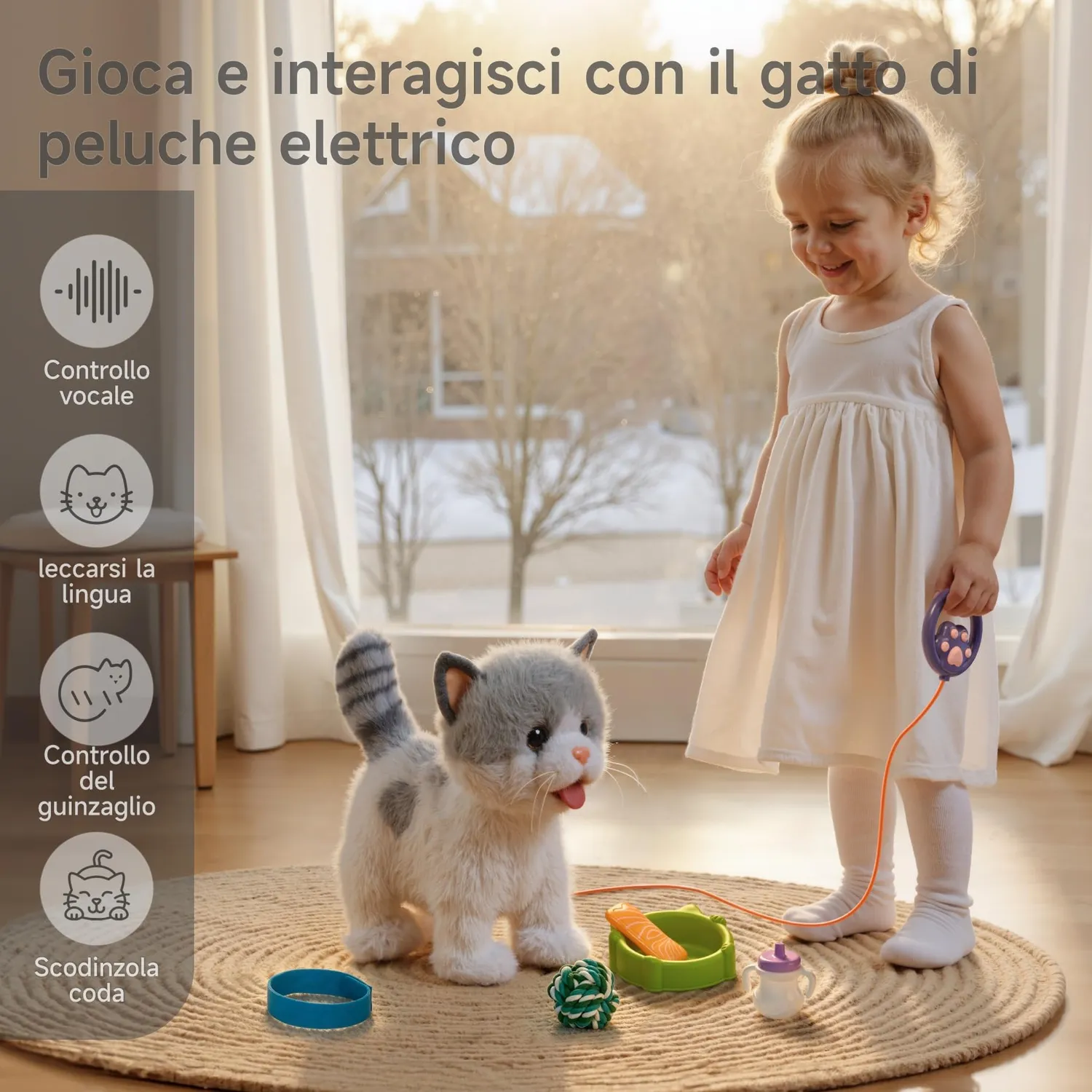 Or Or Tu gatto peluche elettronico con guinzaglio