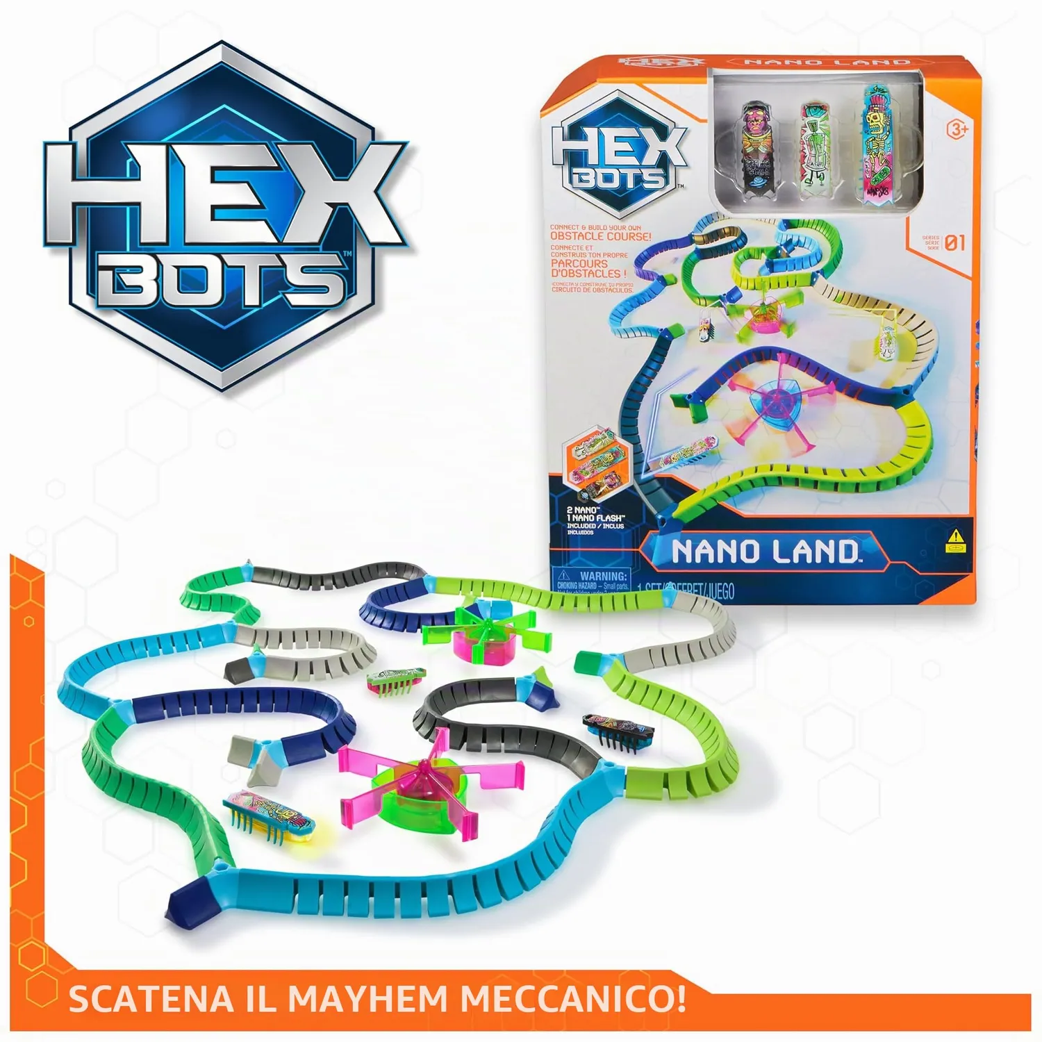 Hex Bots Nano Land pista 40 pezzi con nano robot insetto sensoriale