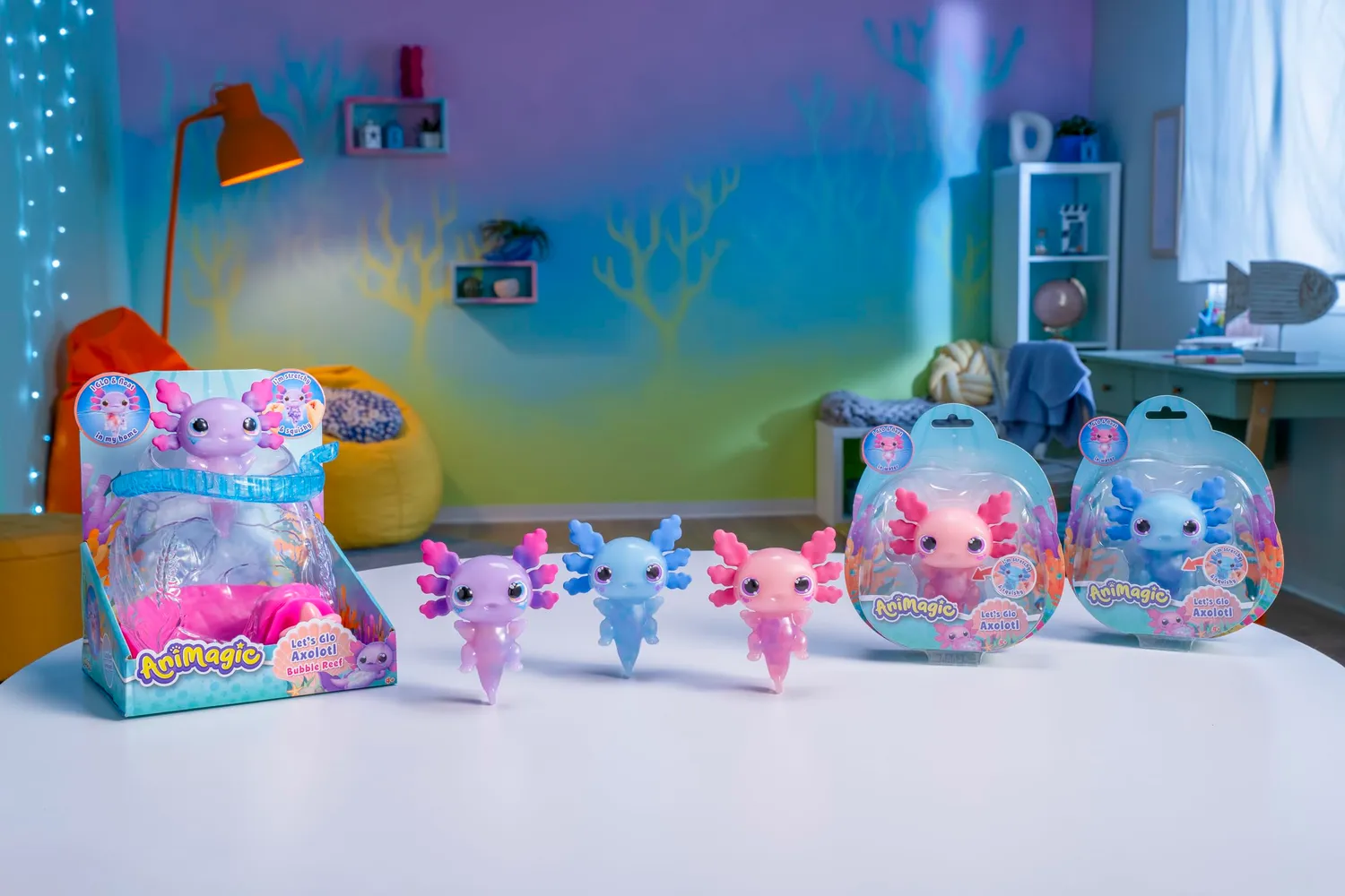 Animagic Let's Glo Bubble Reef acquario per axolotl con bolle