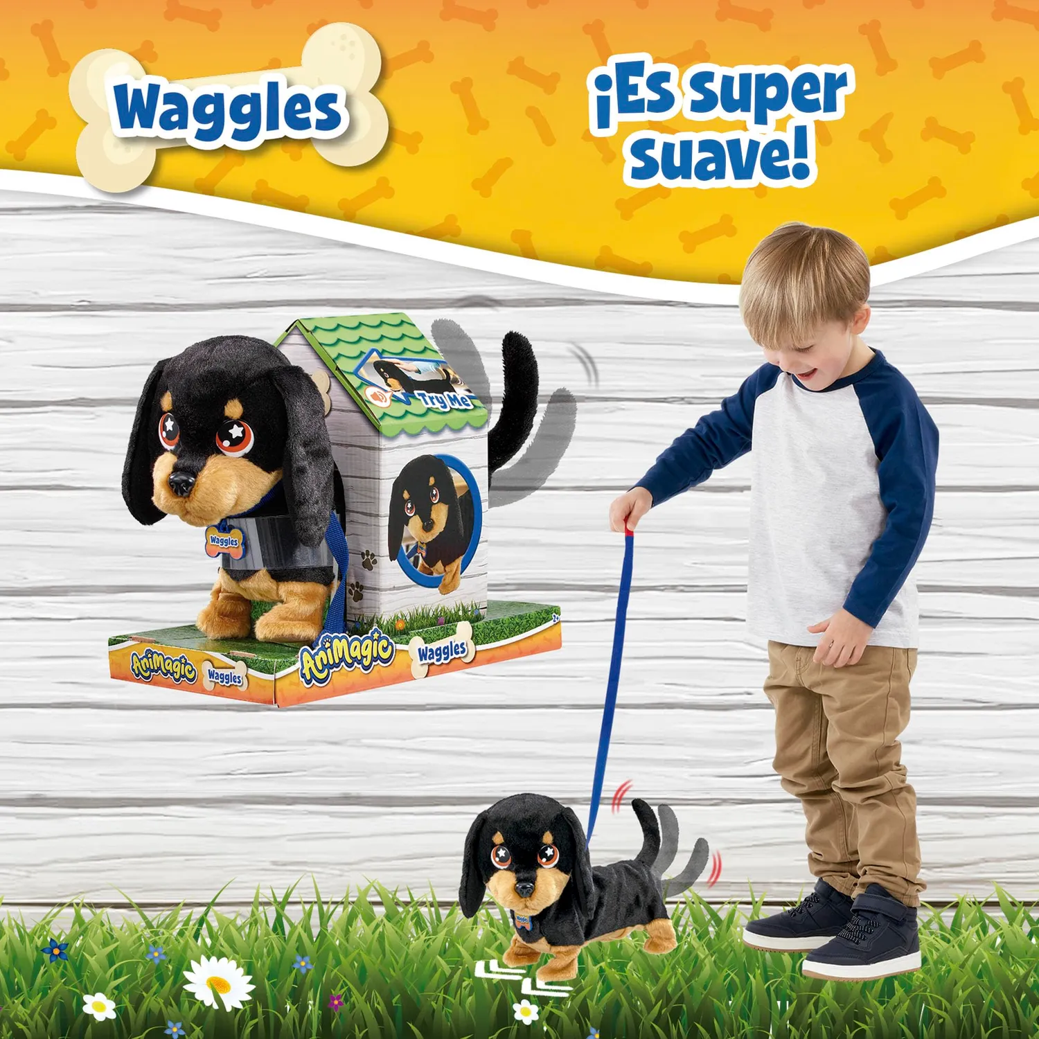 Animagic Waggles cane peluche interattivo che cammina guinzaglio