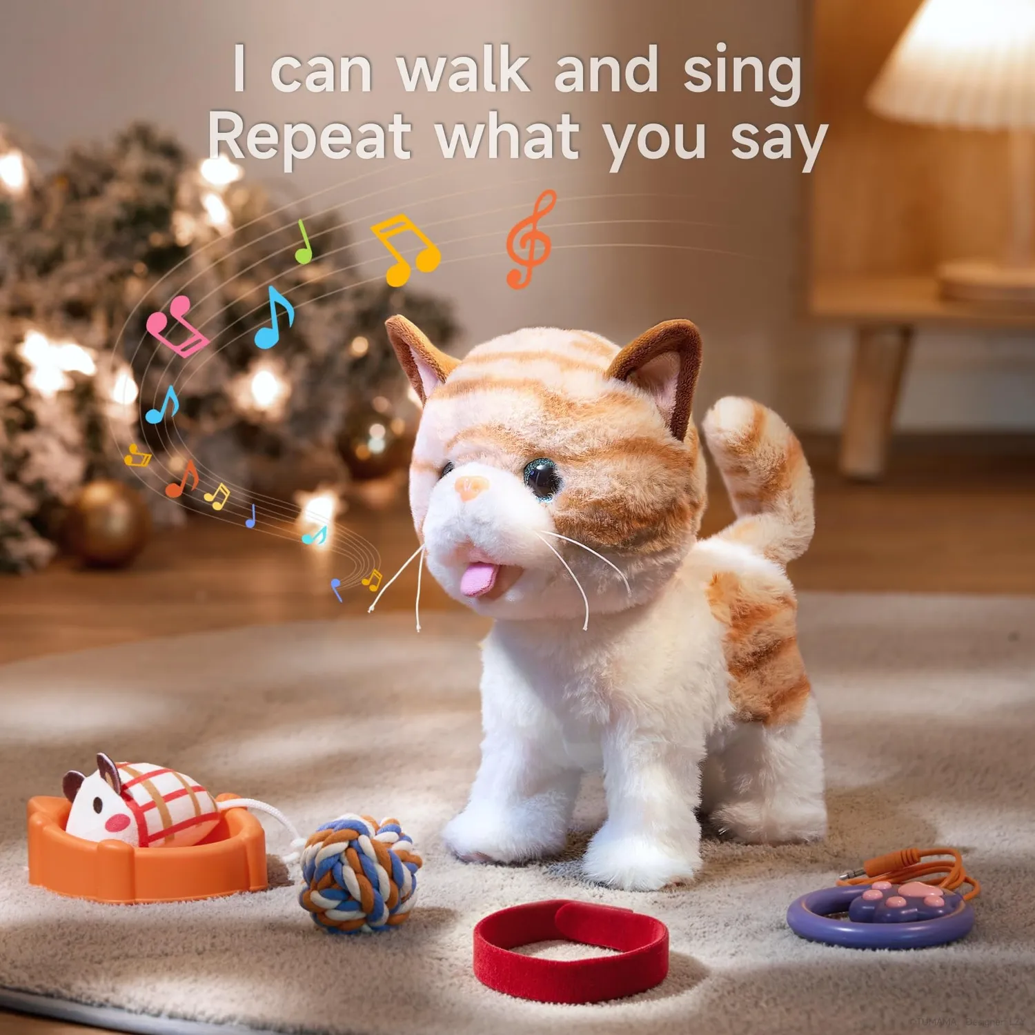 OR OR TU gatto peluche interattivo con guinzaglio e pettine