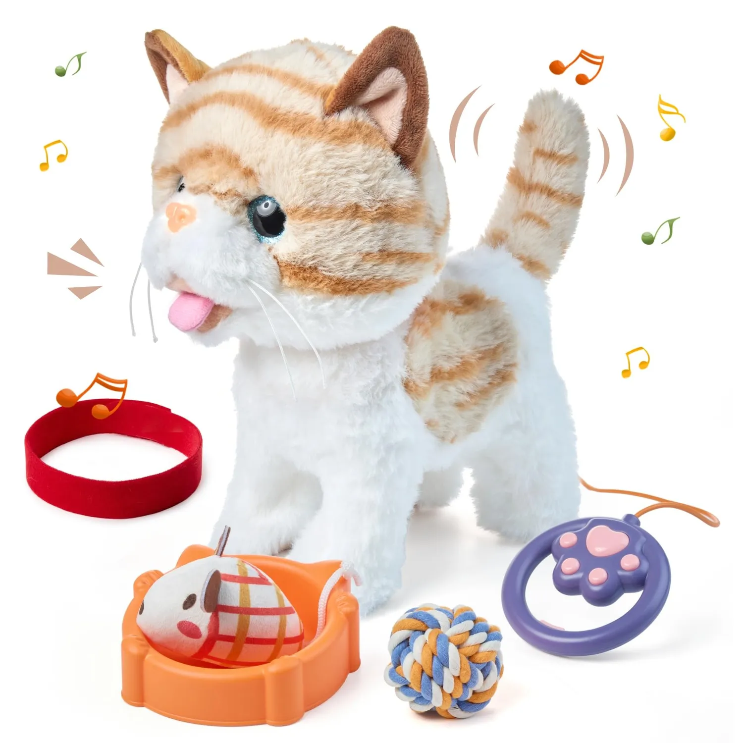 OR OR TU gatto peluche interattivo con guinzaglio e pettine