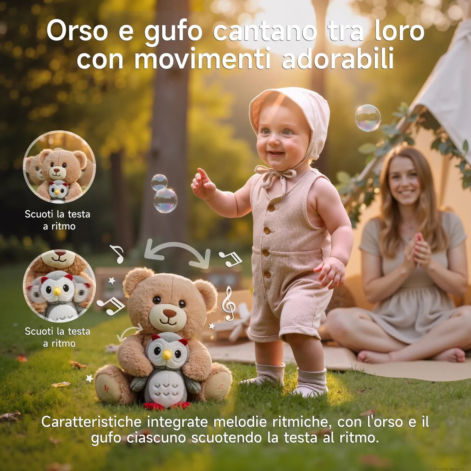 eJog Pup orso peluche musicale con gufo registra e ripeti