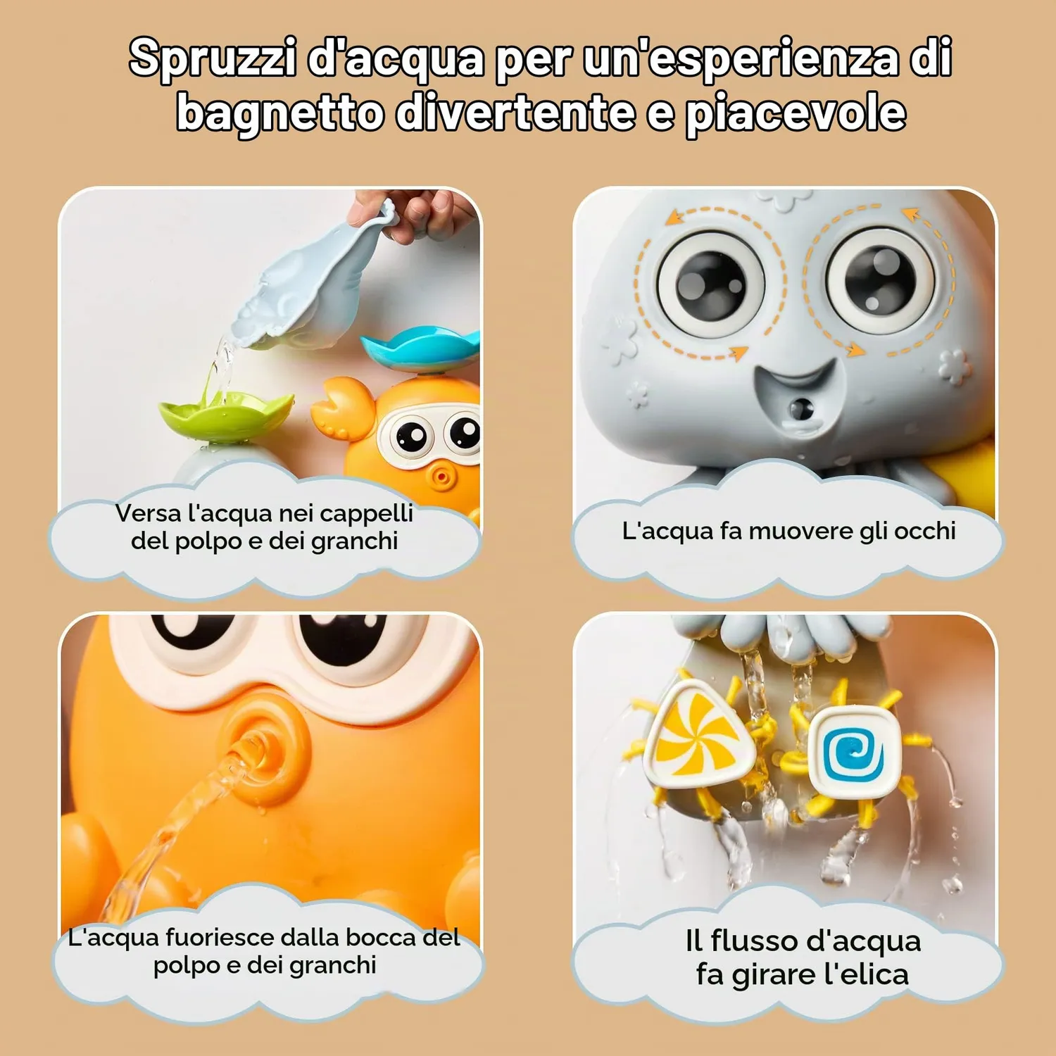 OR OR TU Giochi bagnetto mulino granchio polipo ventosa 22 pezzi