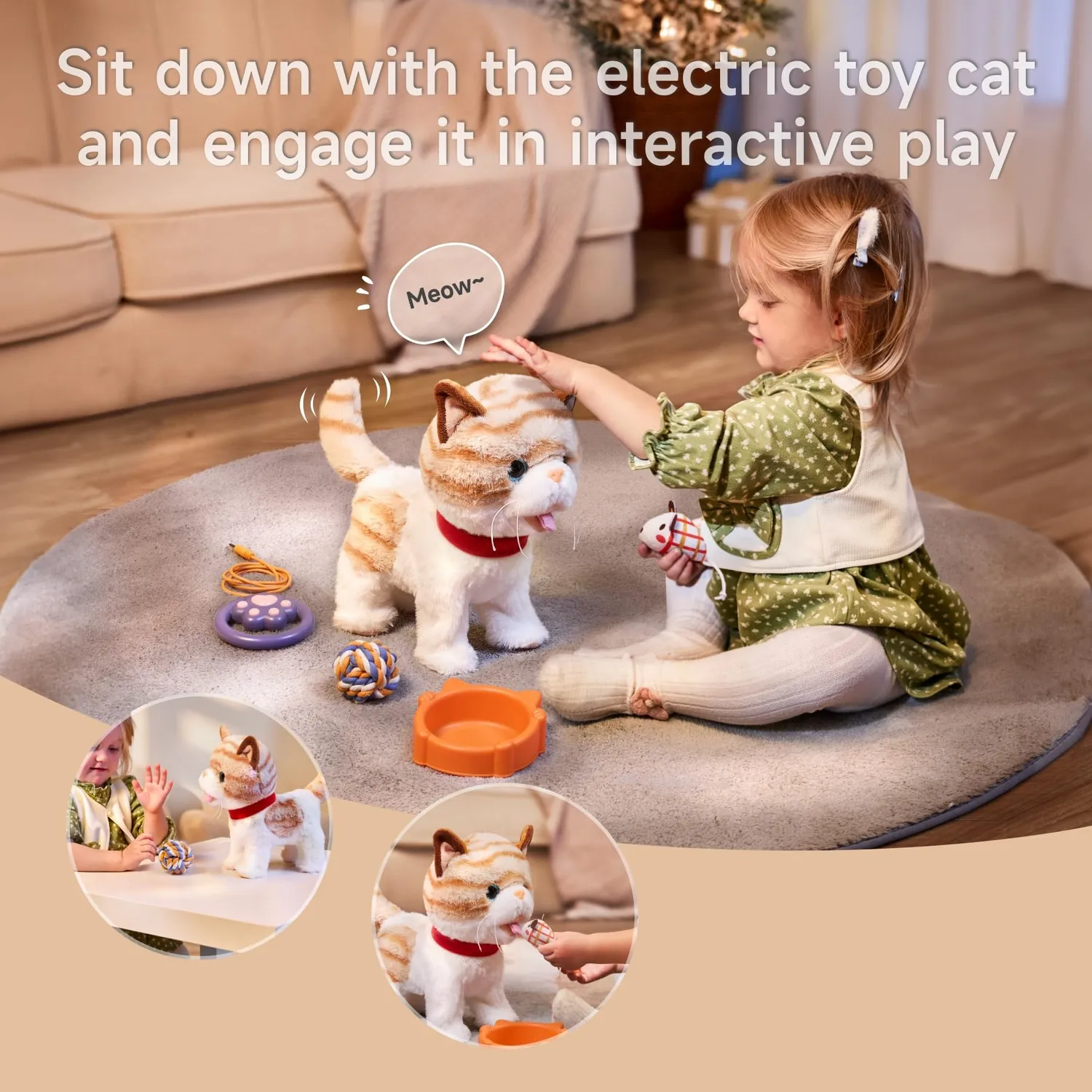 OR OR TU gatto peluche interattivo con guinzaglio e pettine