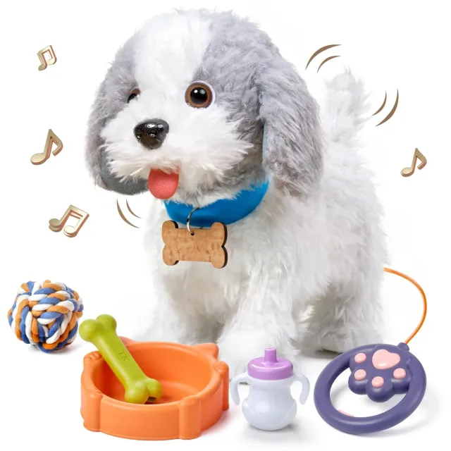 OR OR TU Cagnolino peluche elettronico che lecca e canta con guinzaglio