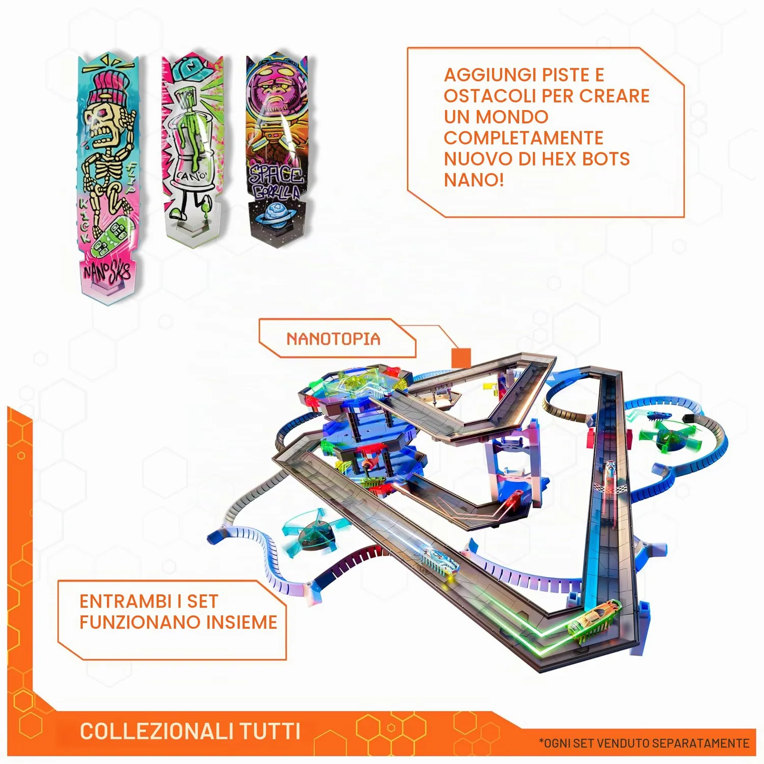 Hex Bots Nano Land pista 40 pezzi con nano robot insetto sensoriale