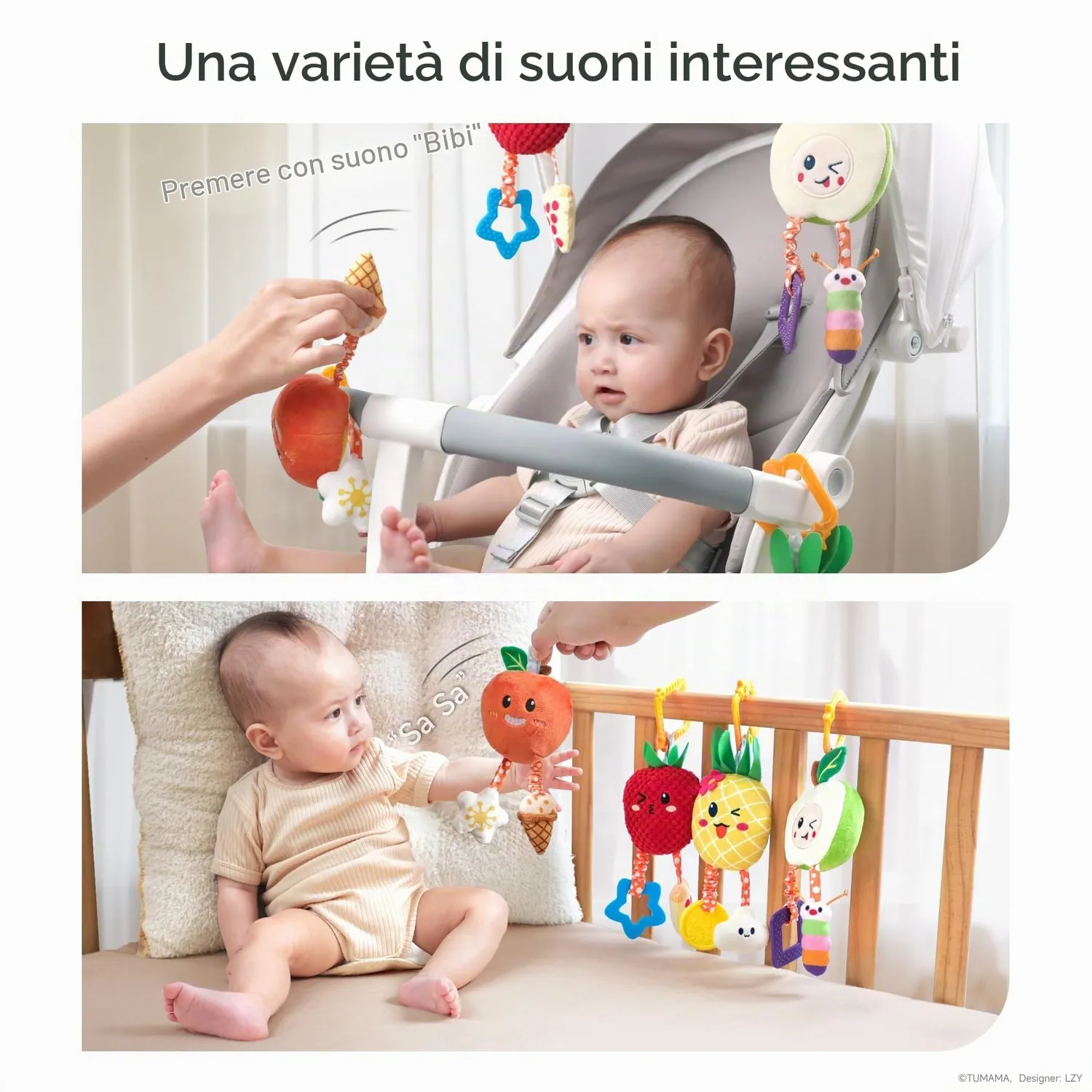 OR OR TU sonagli neonato frutta peluche 4 pezzi 0+ mesi