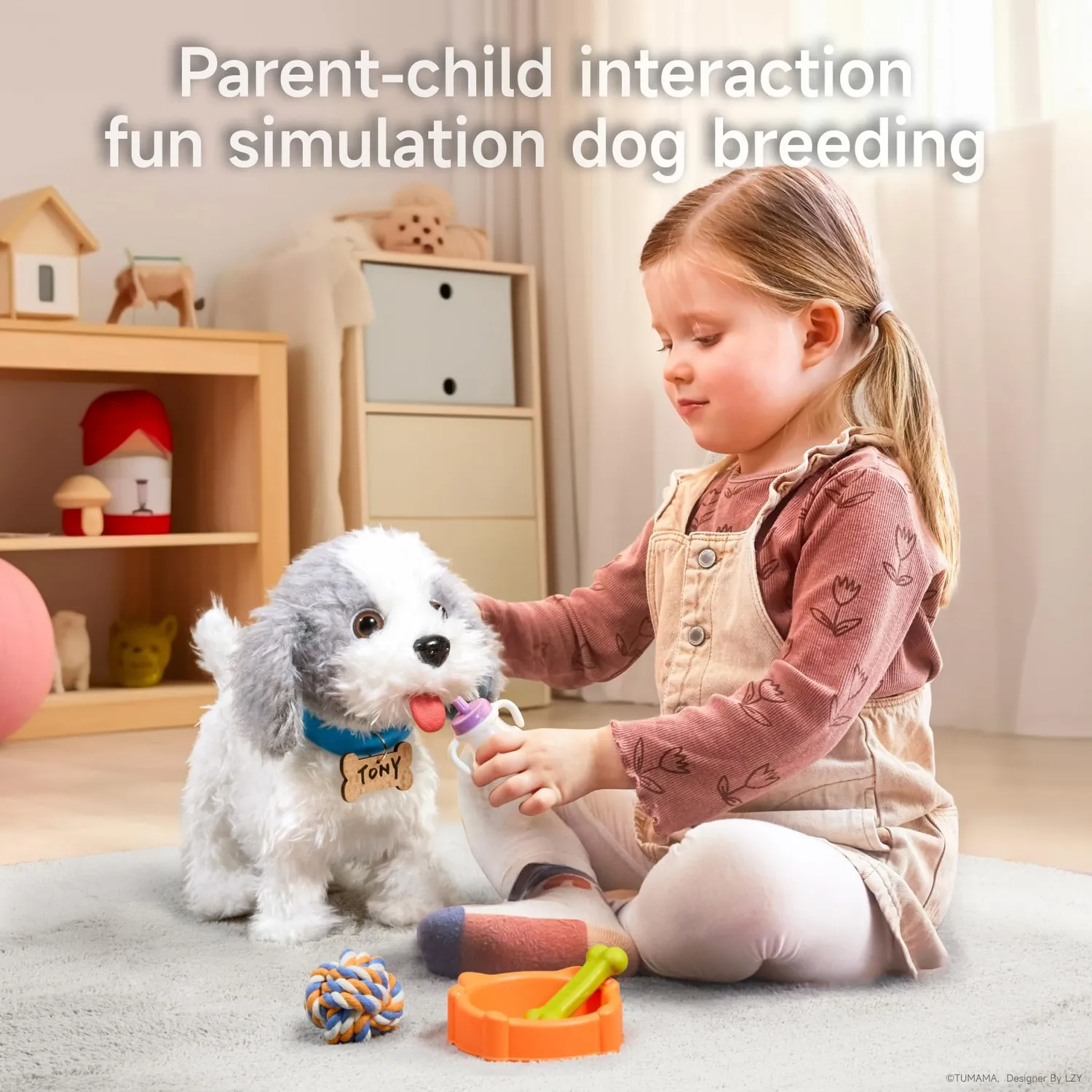 OR OR TU Cagnolino peluche elettronico che lecca e canta con guinzaglio