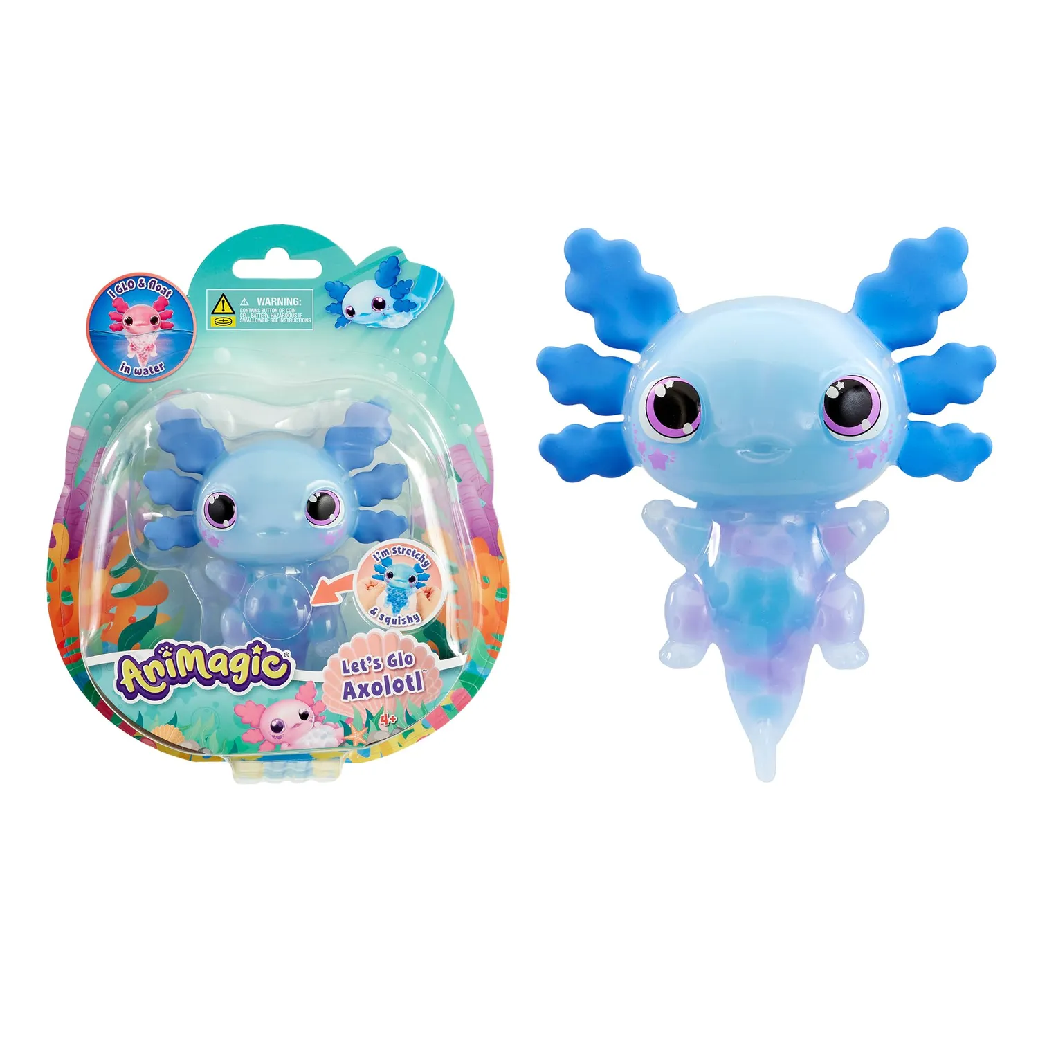 Animagic Let’s Glo Axolotl rosa peluche sensoriale che brilla