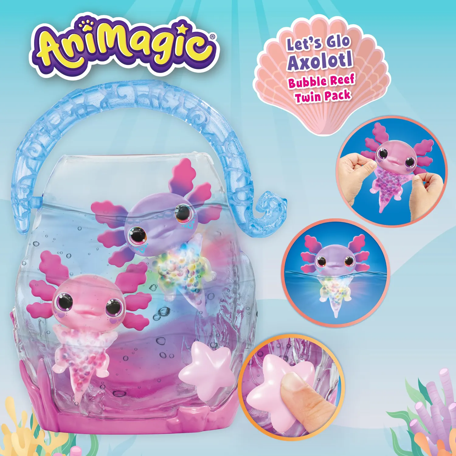 Animagic Let's Glo Bubble Reef acquario interattivo axolotl