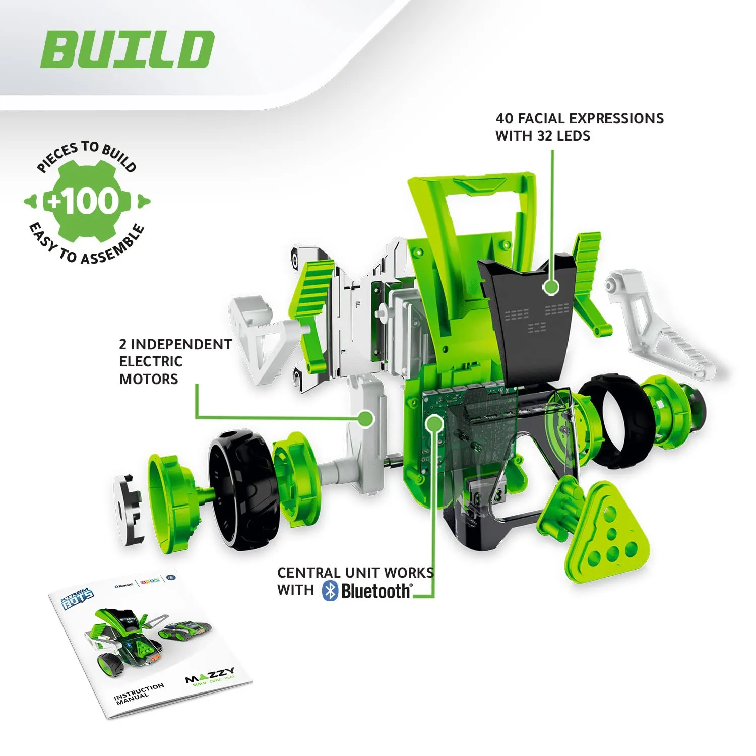 Xtrem Bots Mazzy Robot Programmabile da Costruire 100 Pezzi 2 in 1