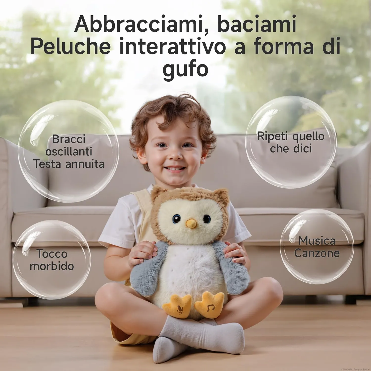 eJog Pup Gufo peluche interattivo che ripete e canta