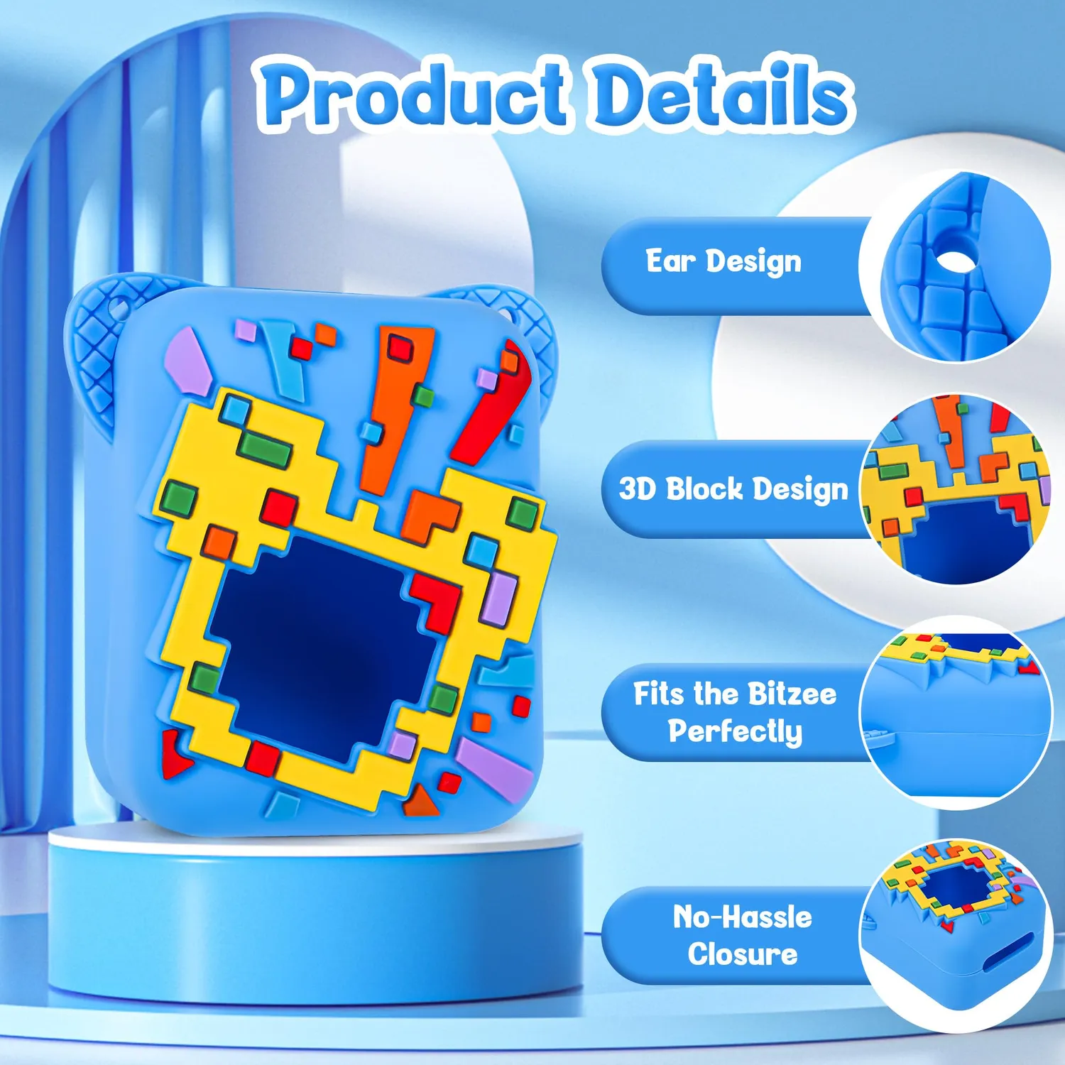 Bitzee Disney cover silicone blu con cordino 8,2x7,5x5 cm