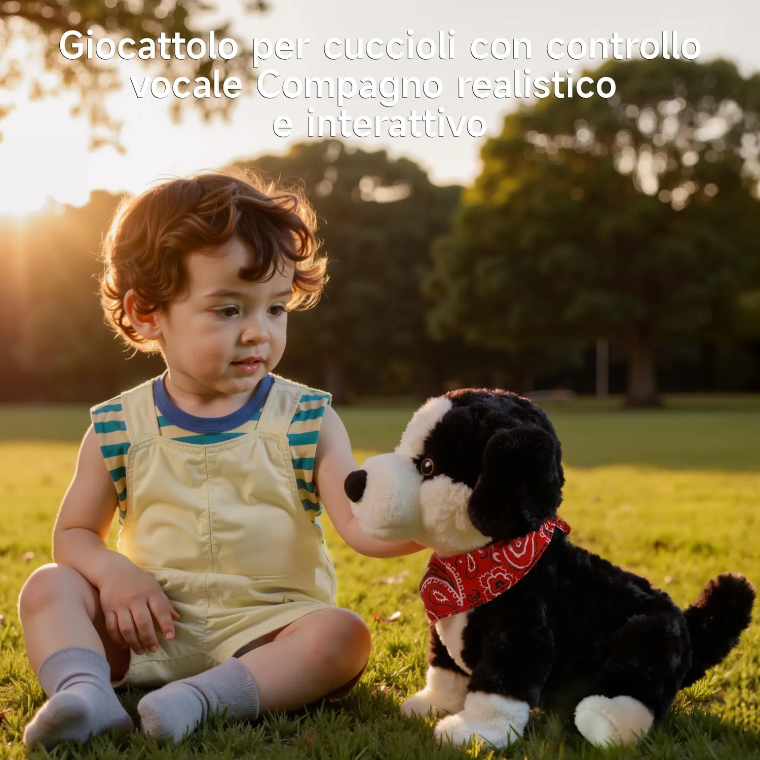 eJog Pup cagnolino peluche interattivo bianco e nero vocale