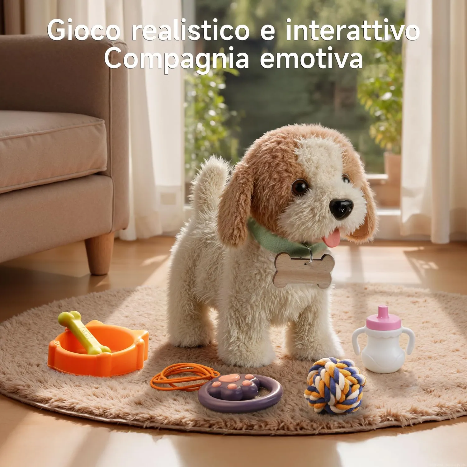 OR OR TU cane peluche interattivo con guinzaglio e palla