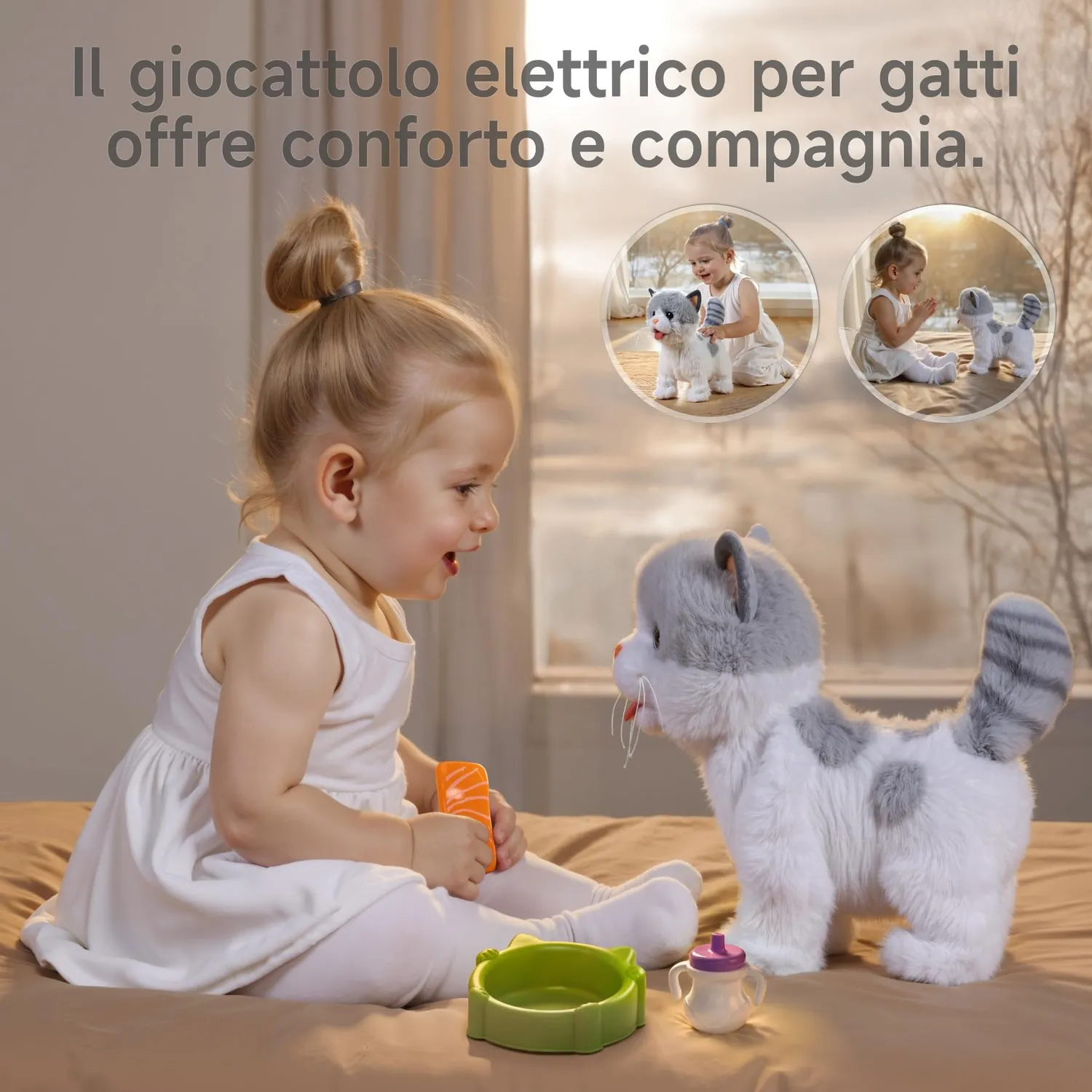 Or Or Tu gatto peluche elettronico con guinzaglio