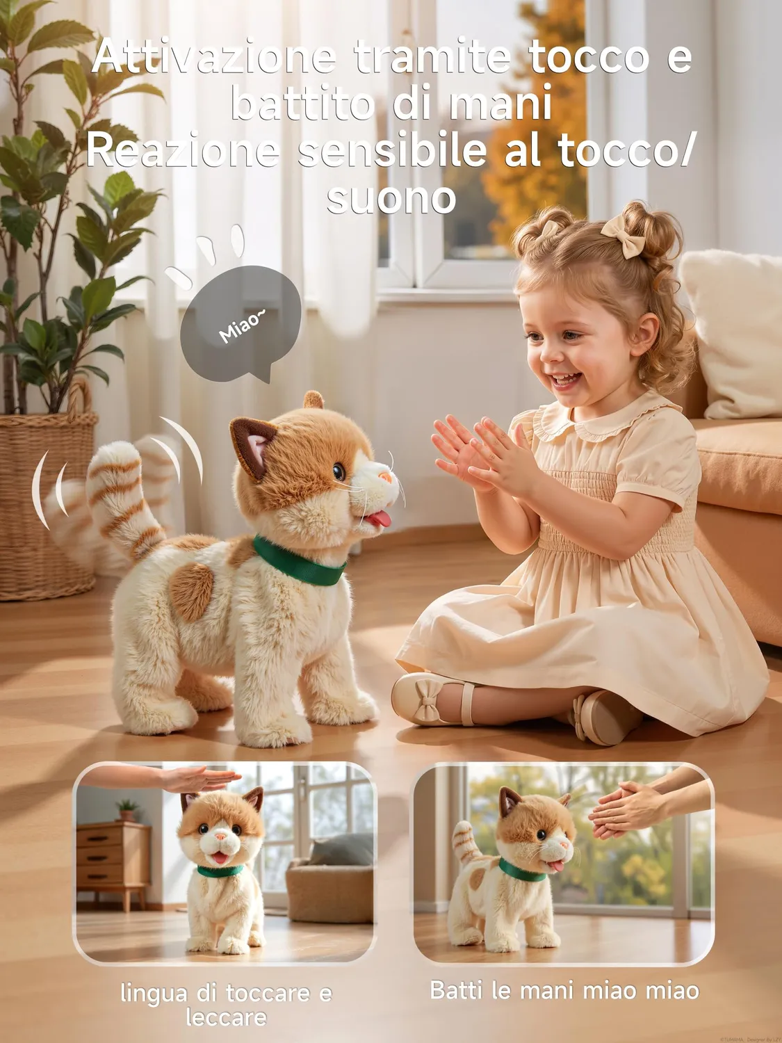 OR OR TU gatto peluche interattivo che cammina con telecomando