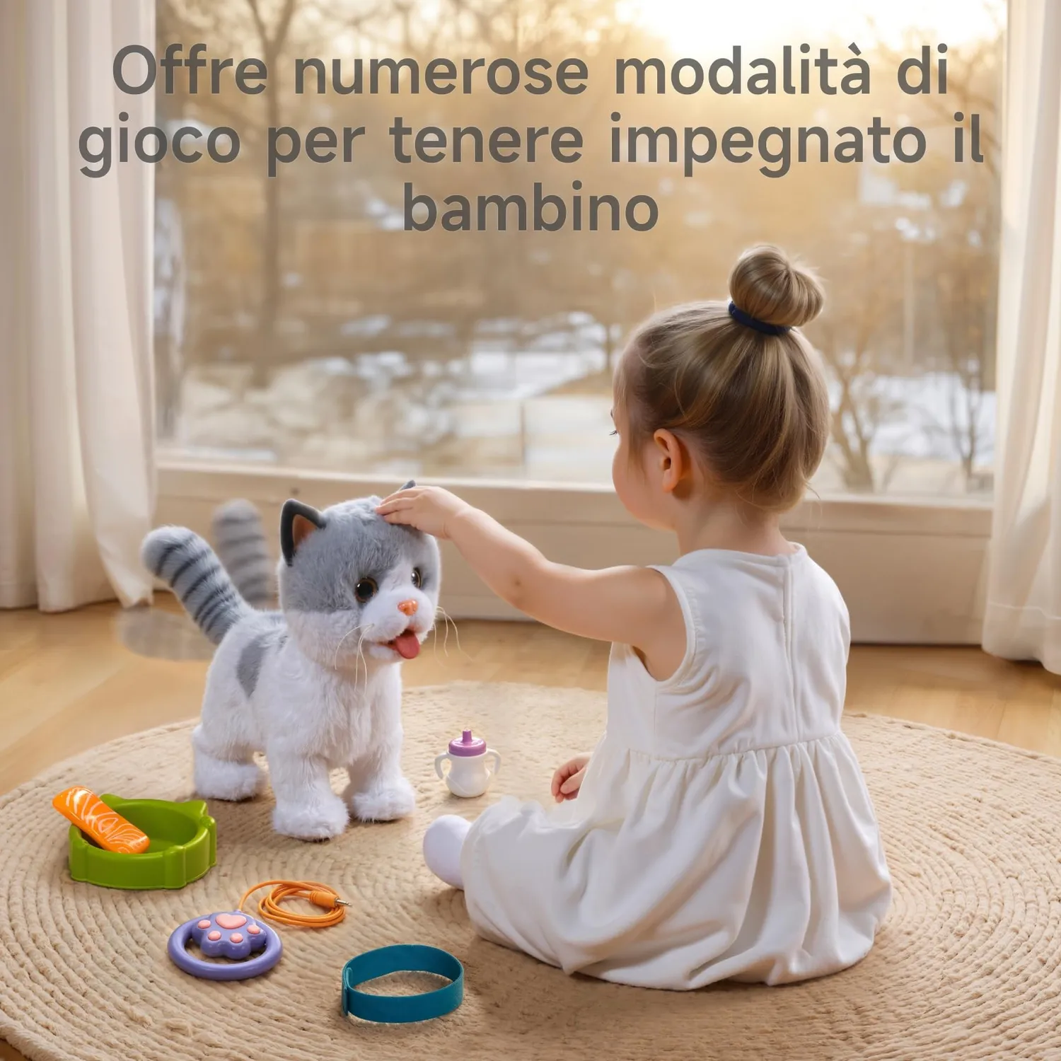 Or Or Tu gatto peluche elettronico con guinzaglio
