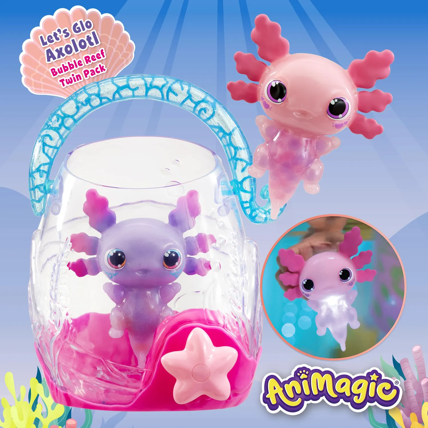 Animagic Let's Glo Bubble Reef acquario interattivo axolotl