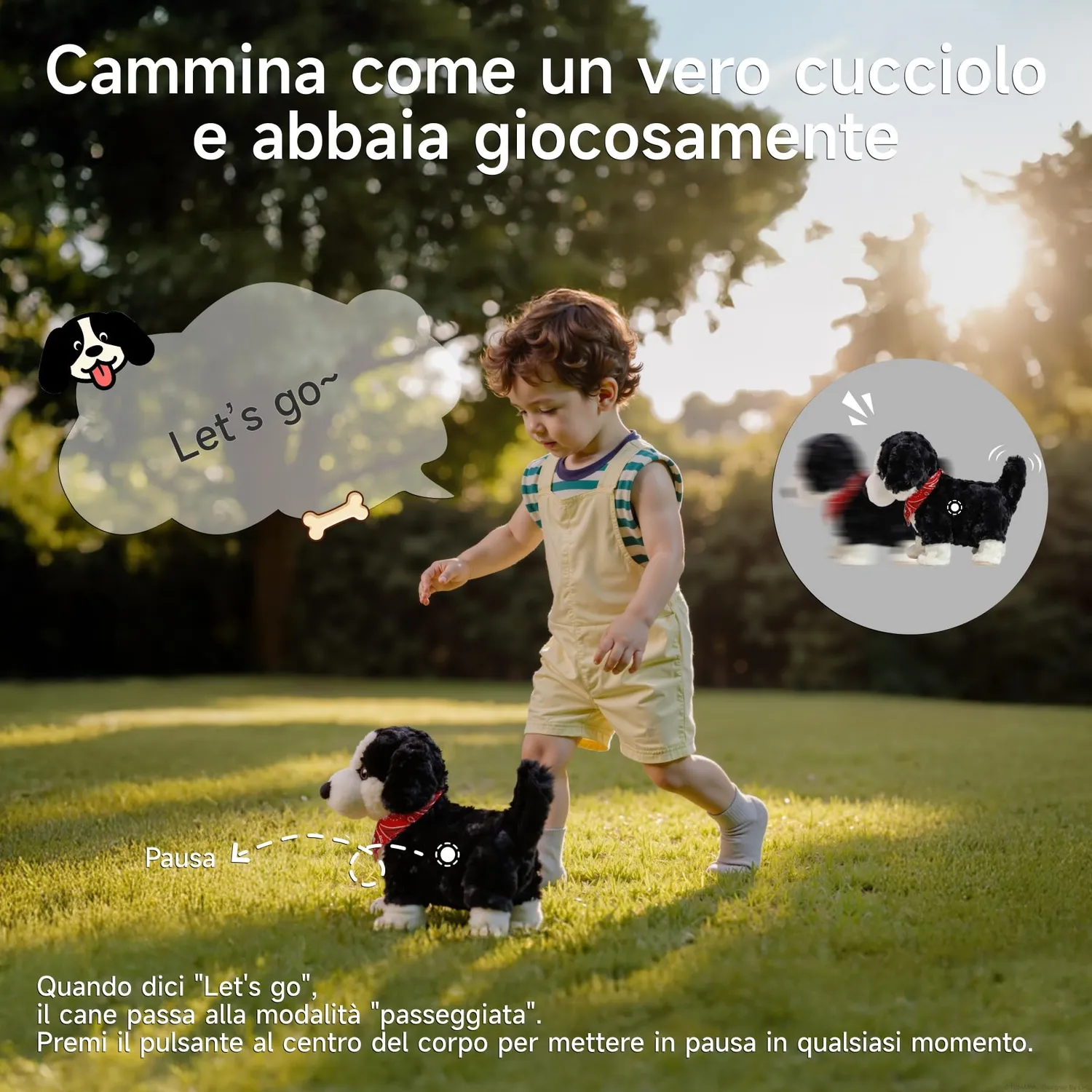 eJog Pup cagnolino peluche interattivo bianco e nero vocale