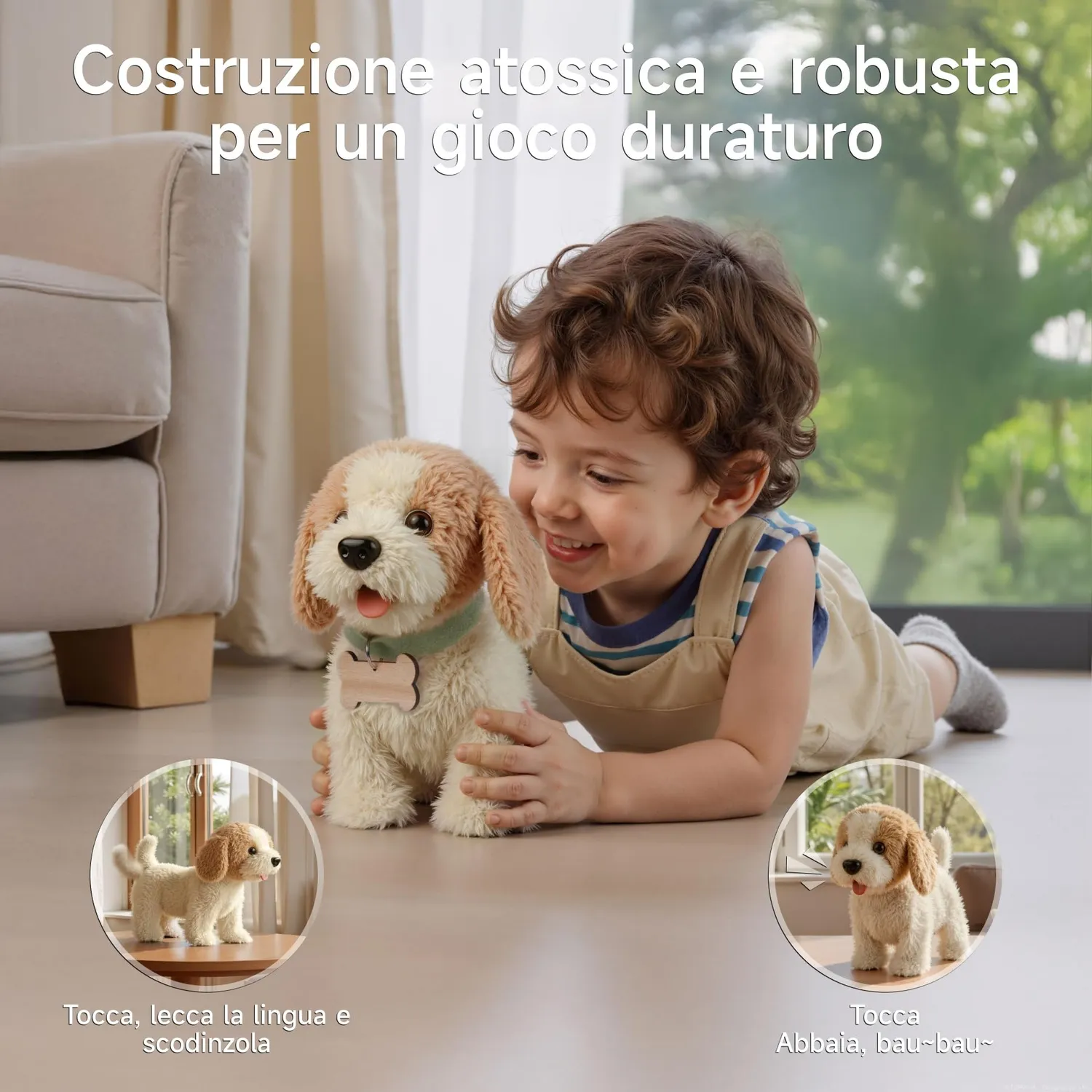 OR OR TU cane peluche interattivo con guinzaglio e palla