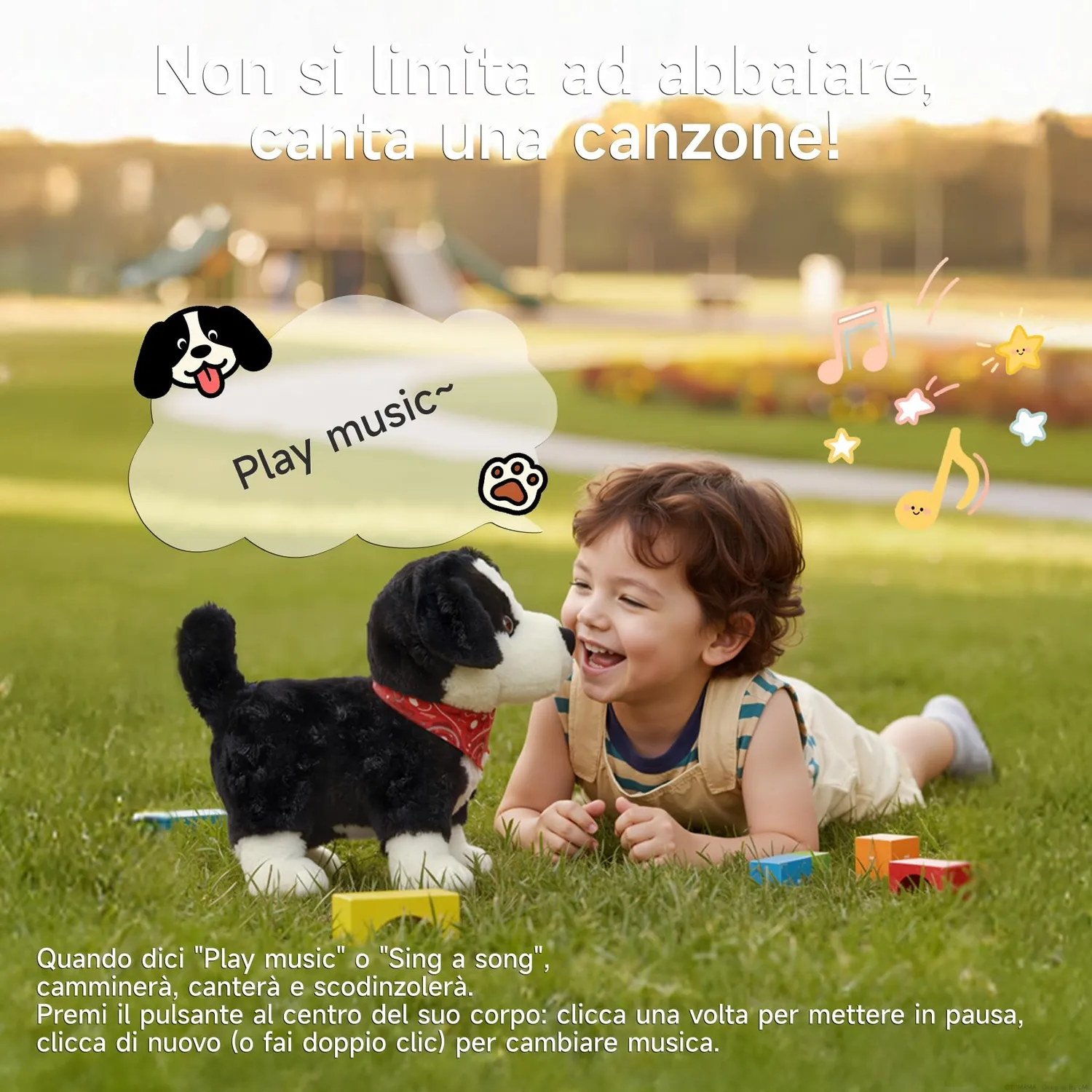 eJog Pup cagnolino peluche interattivo bianco e nero vocale