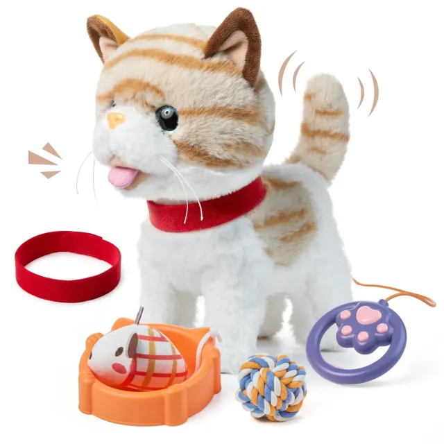 OR OR TU gatto peluche interattivo con guinzaglio e pettine
