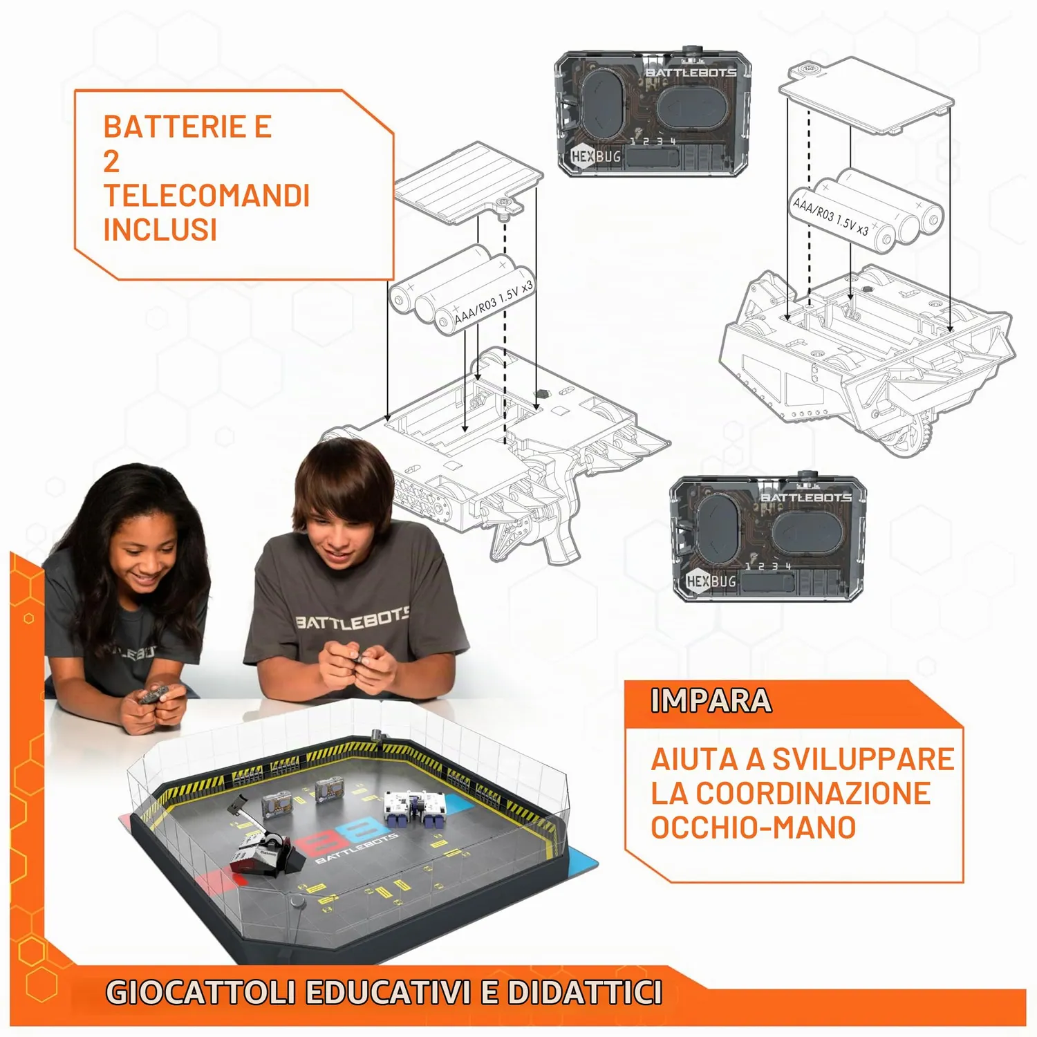 Hex Bots BattleBots Arena Bite Force robot telecomandati