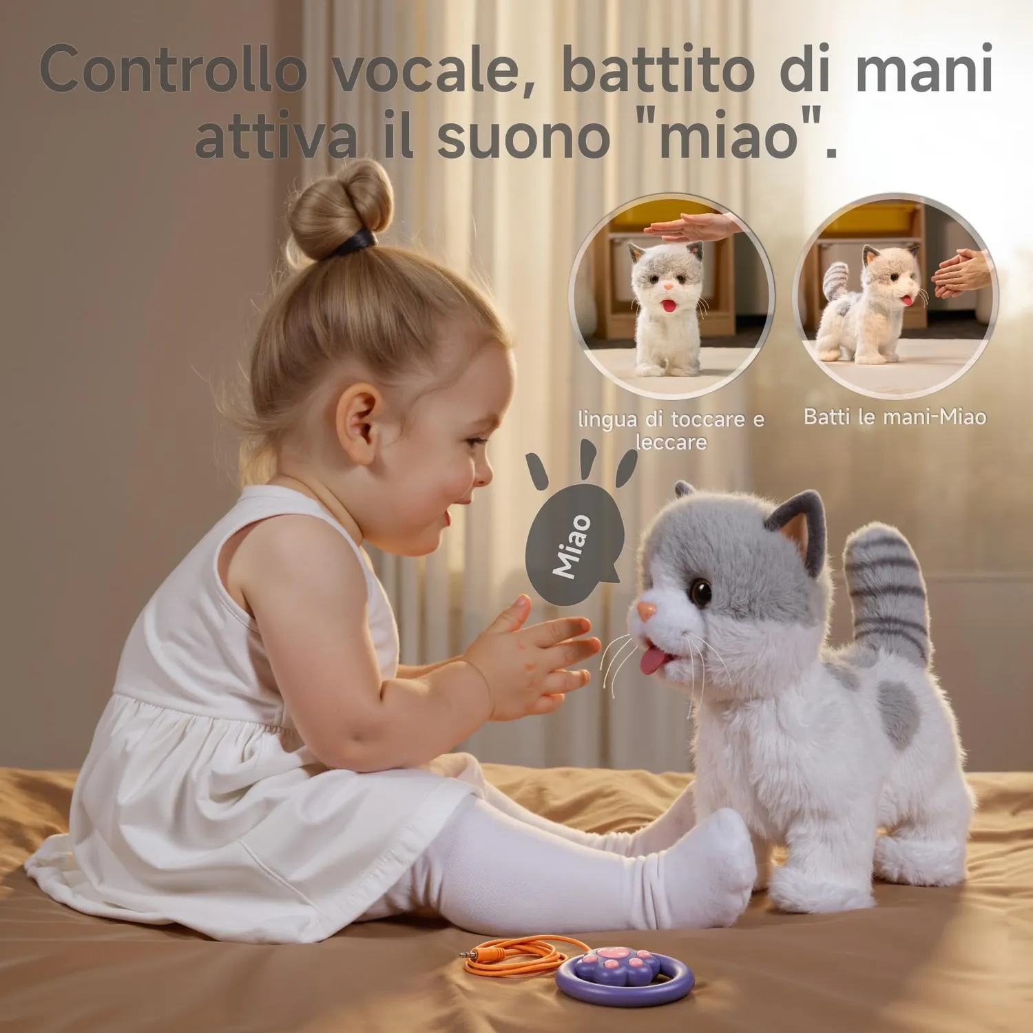 Or Or Tu gatto peluche elettronico con guinzaglio
